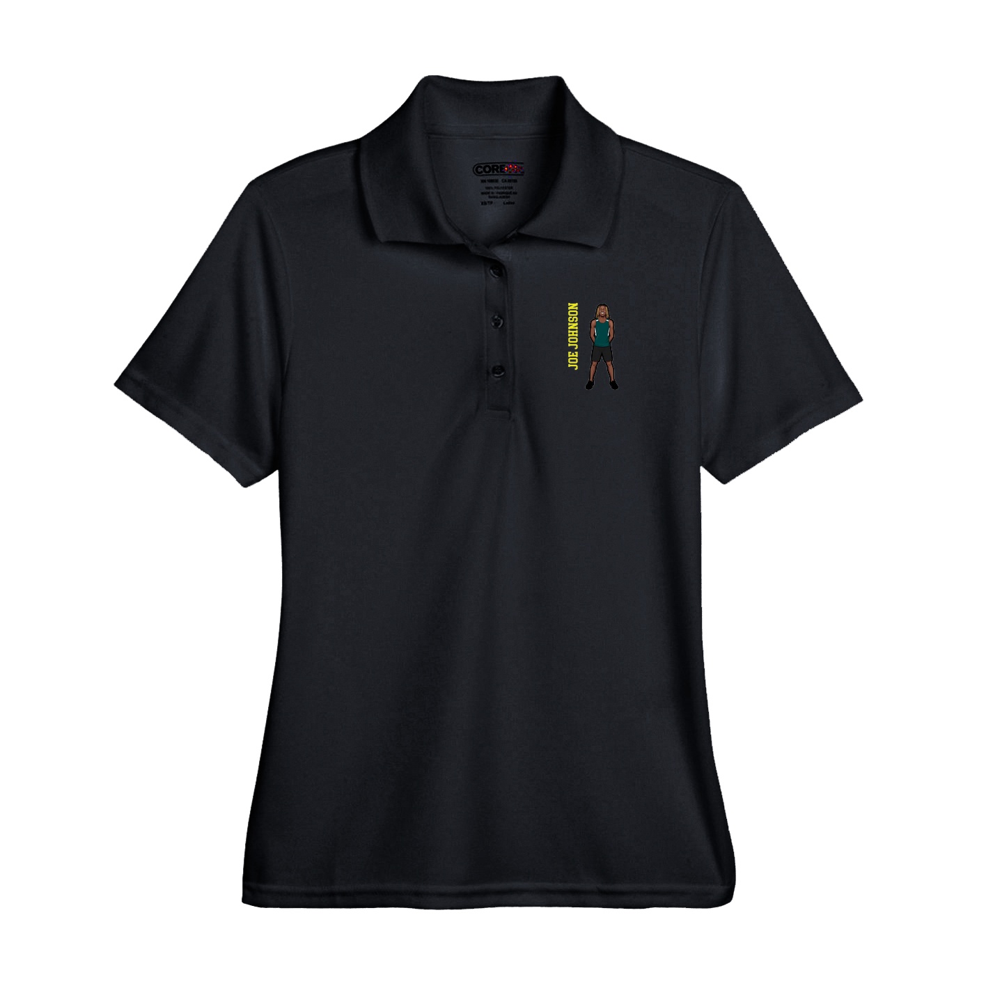 Performance Polo — Name Vertical in Black