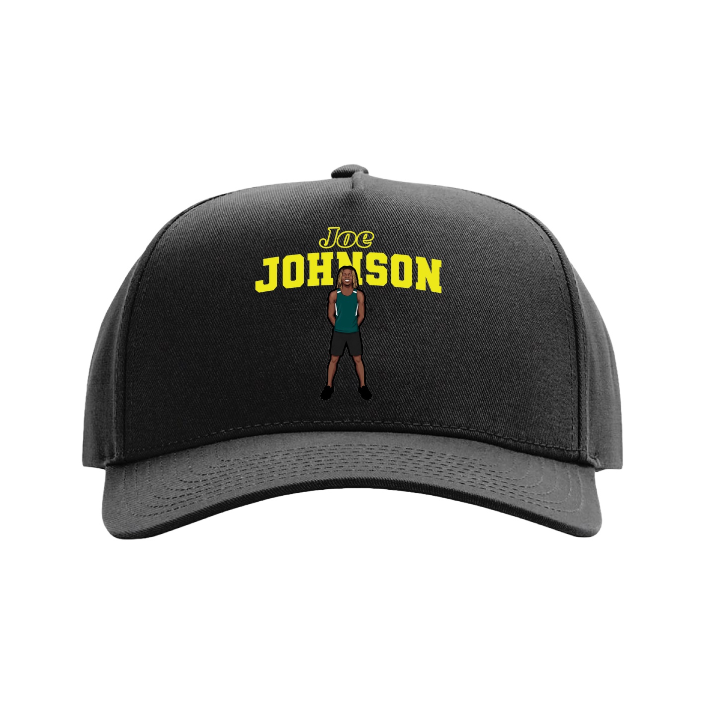 Full Fabric Five-Panel Champ Cap — Name Arch in Black