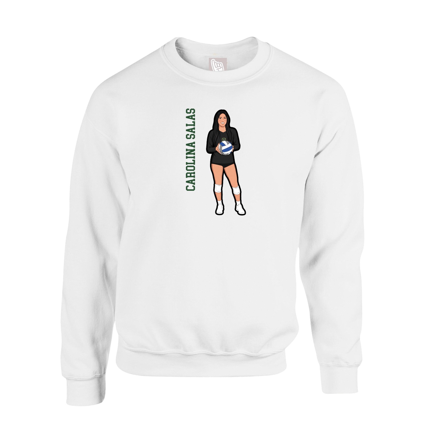 Fleece Crew — Name Vertical in White