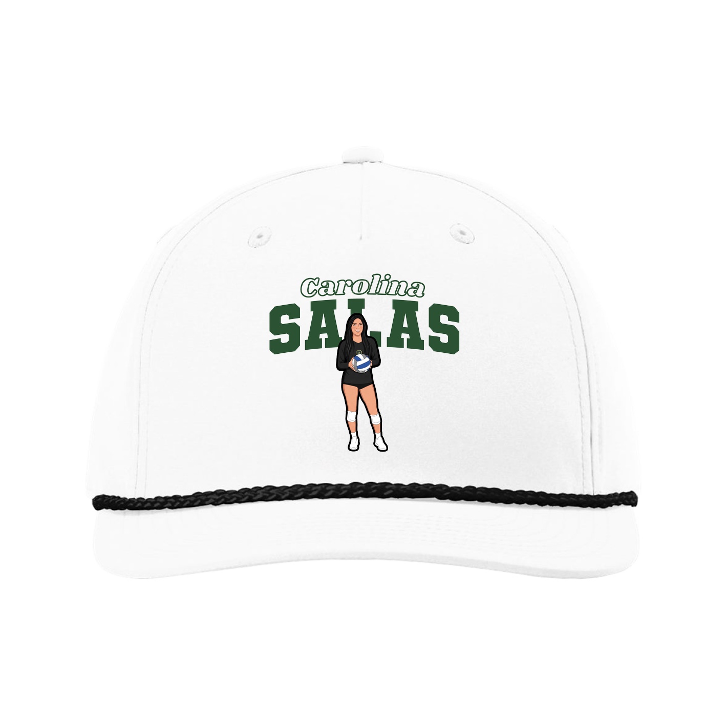 Five-Panel Classic Rope Cap — Name Arch in White