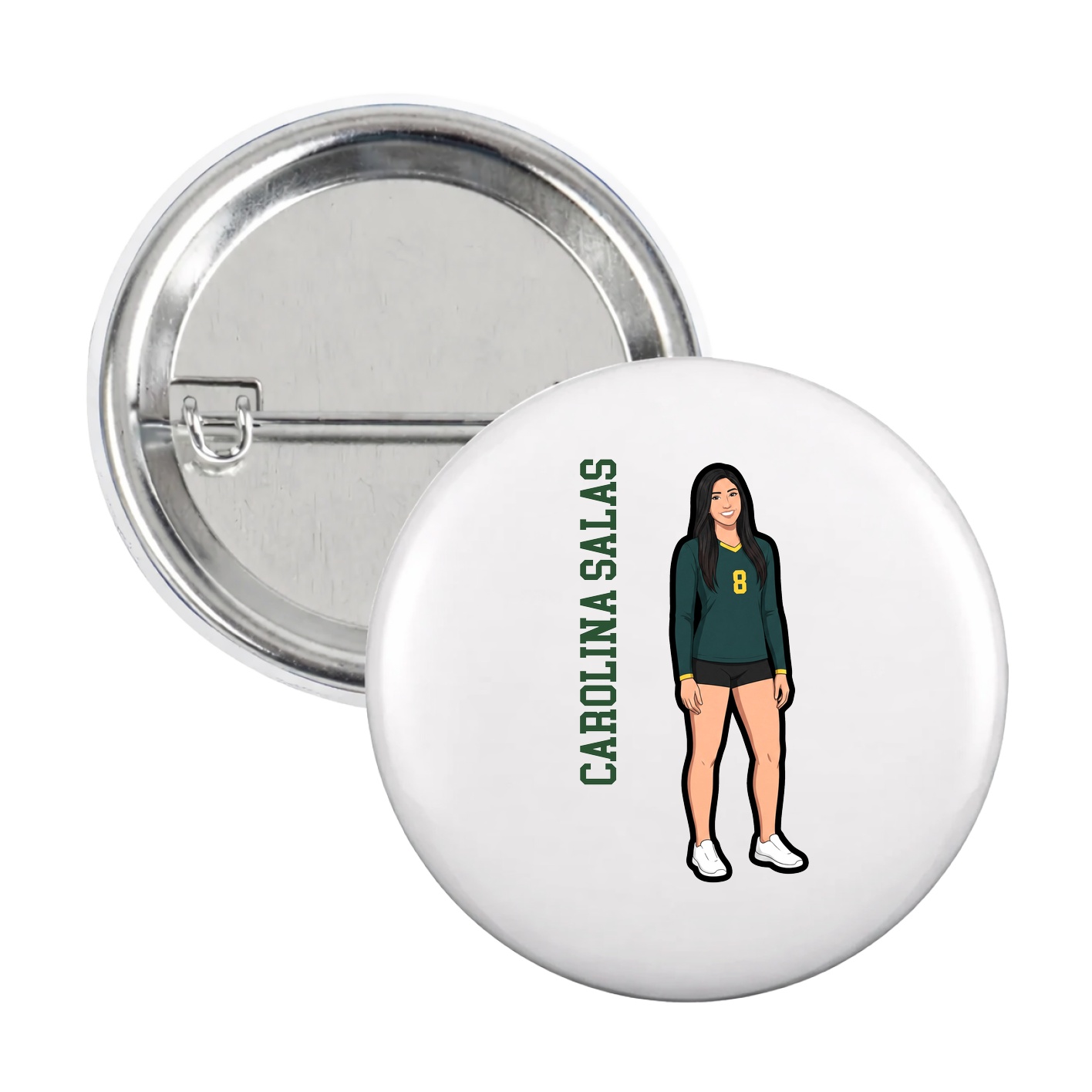 Game Day Button — Name Vertical in White