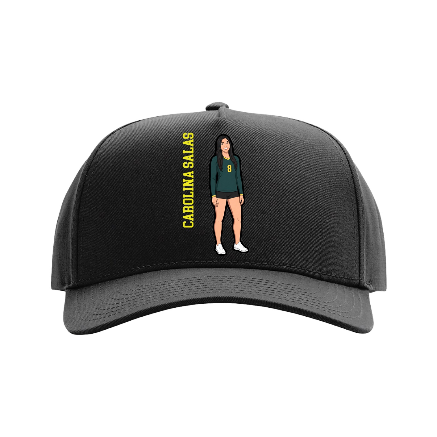 Full Fabric Five-Panel Champ Cap — Name Vertical in Black