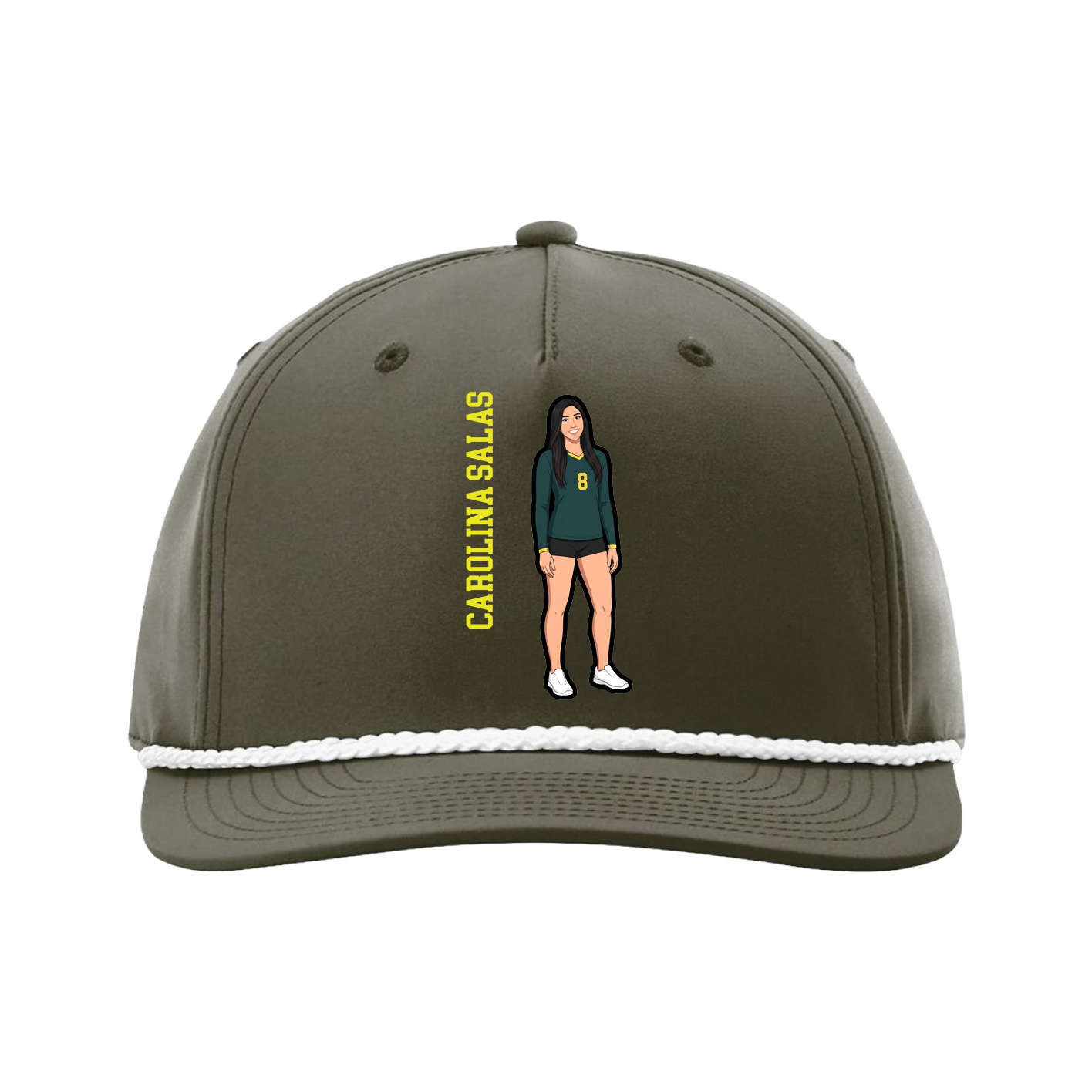 Five-Panel Classic Rope Cap — Name Vertical in Green