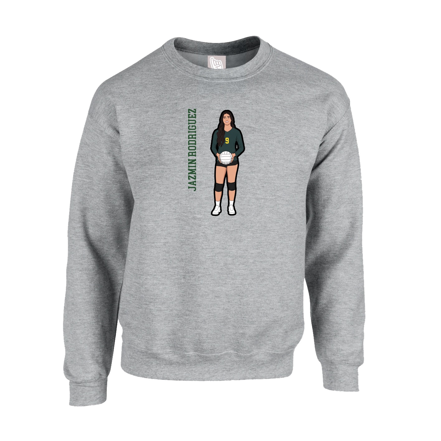 Fleece Crew — Name Vertical in Grey