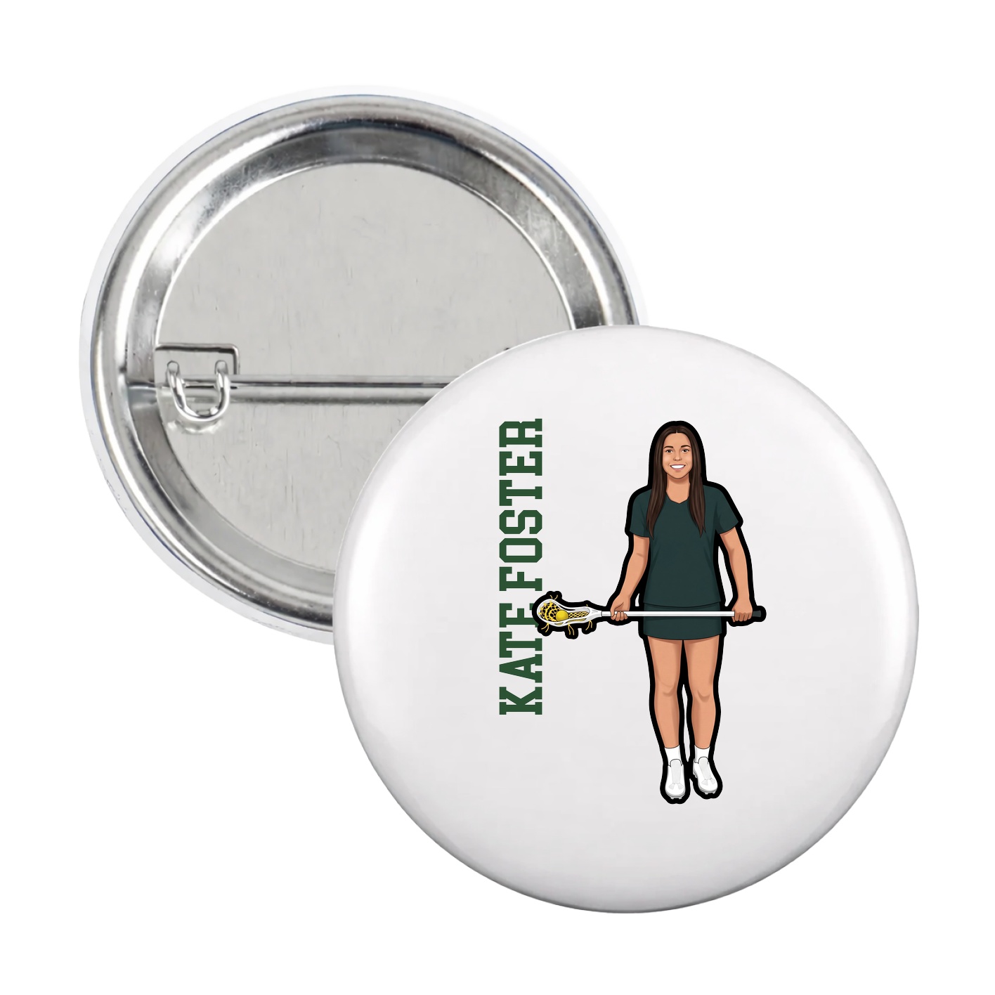 Game Day Button — Name Vertical in White