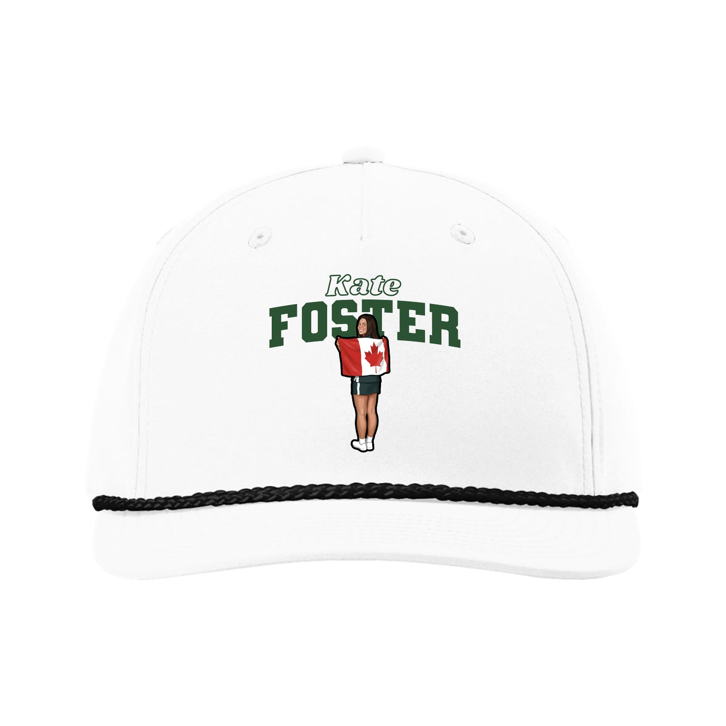 Five-Panel Classic Rope Cap — Name Arch in White