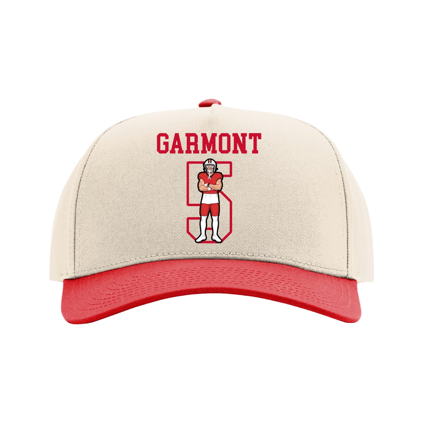 Full Fabric Five-Panel Champ Cap — Shirsey in Cream/Red