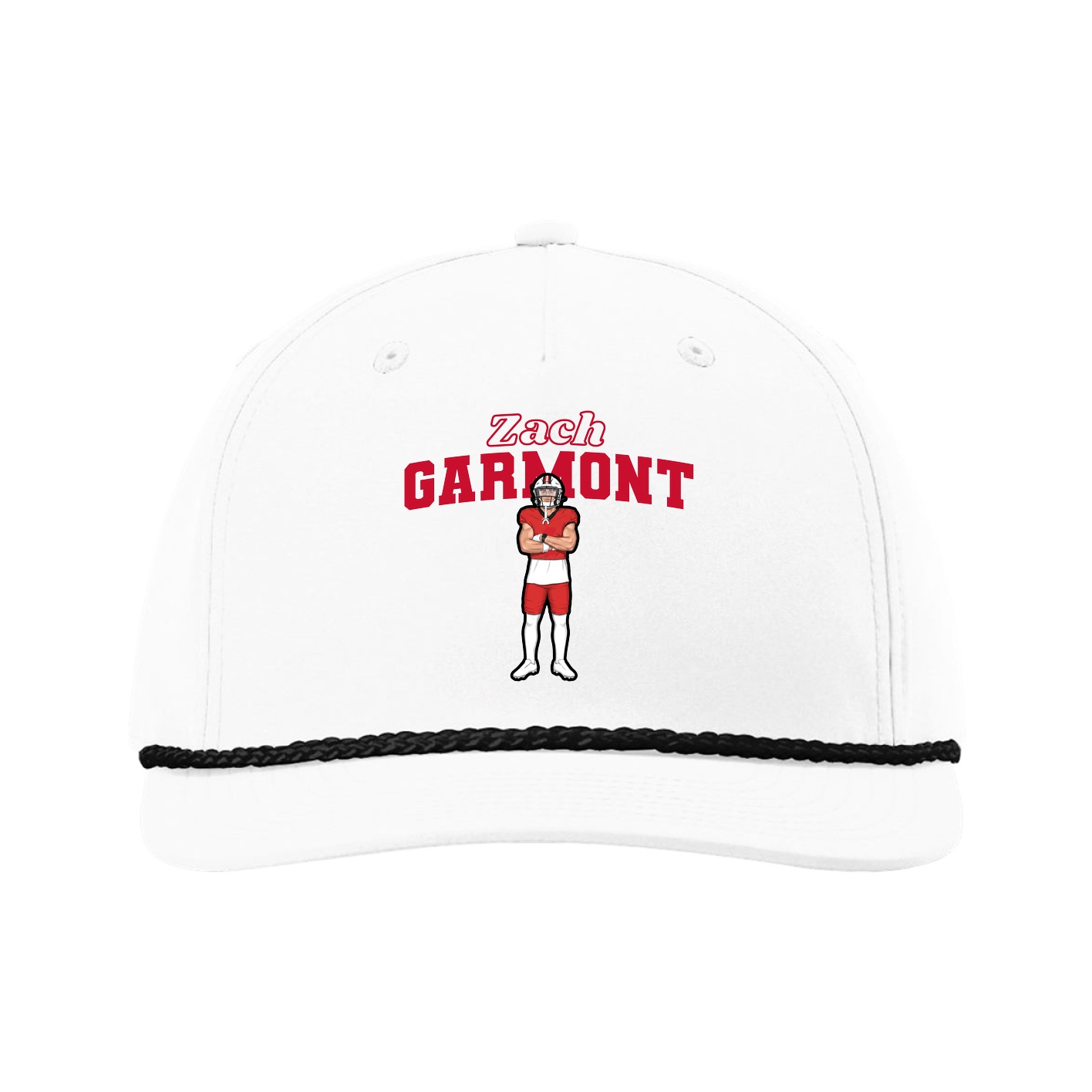 Five-Panel Classic Rope Cap — Name Arch in White