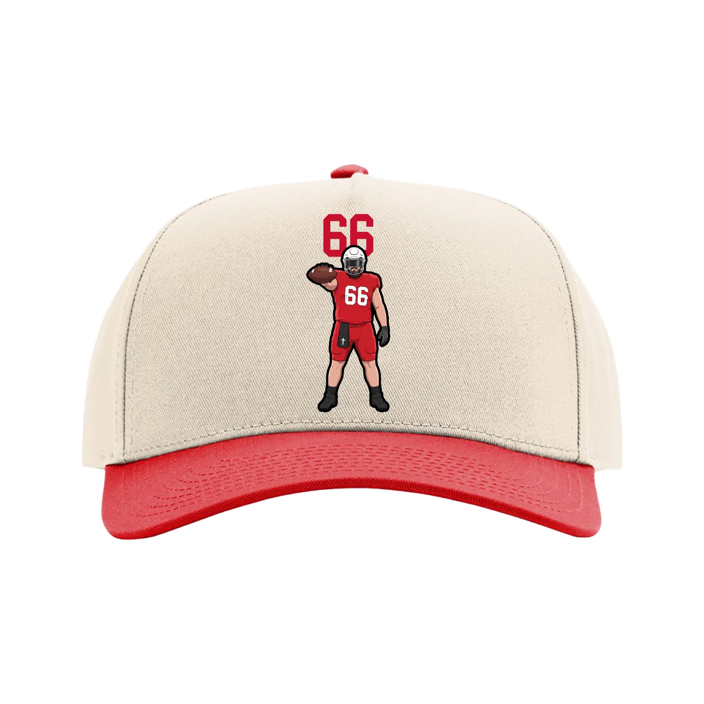 Full Fabric Five-Panel Champ Cap — Number Top in Cream/Red