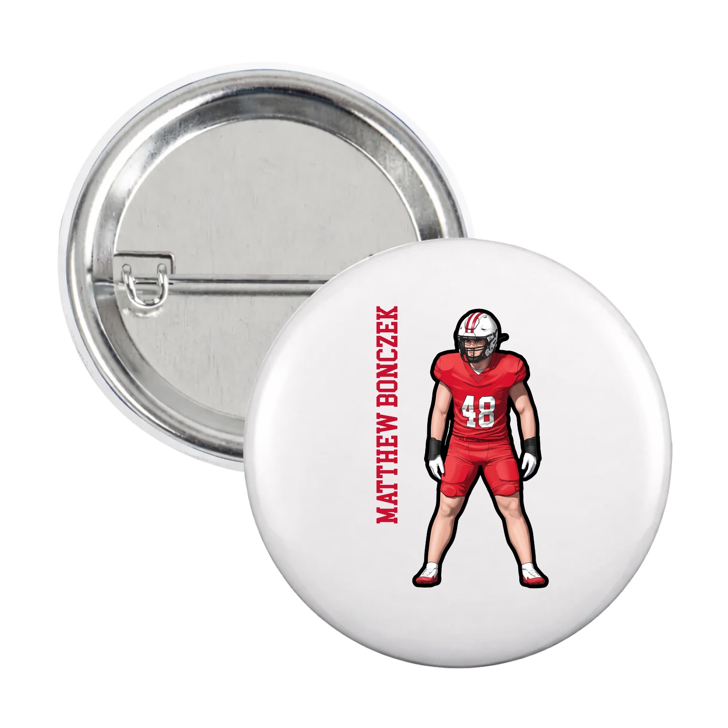 Game Day Button — Name Vertical in White