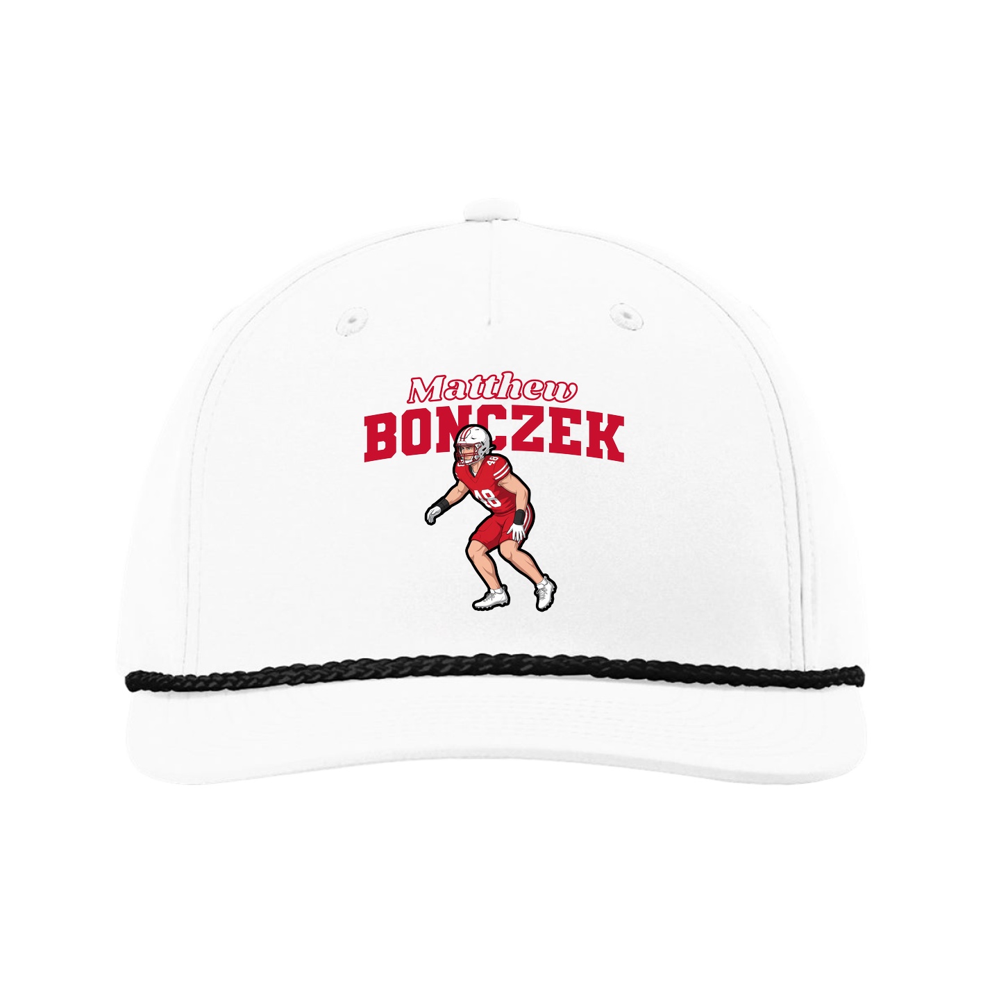 Five-Panel Classic Rope Cap — Name Arch in White