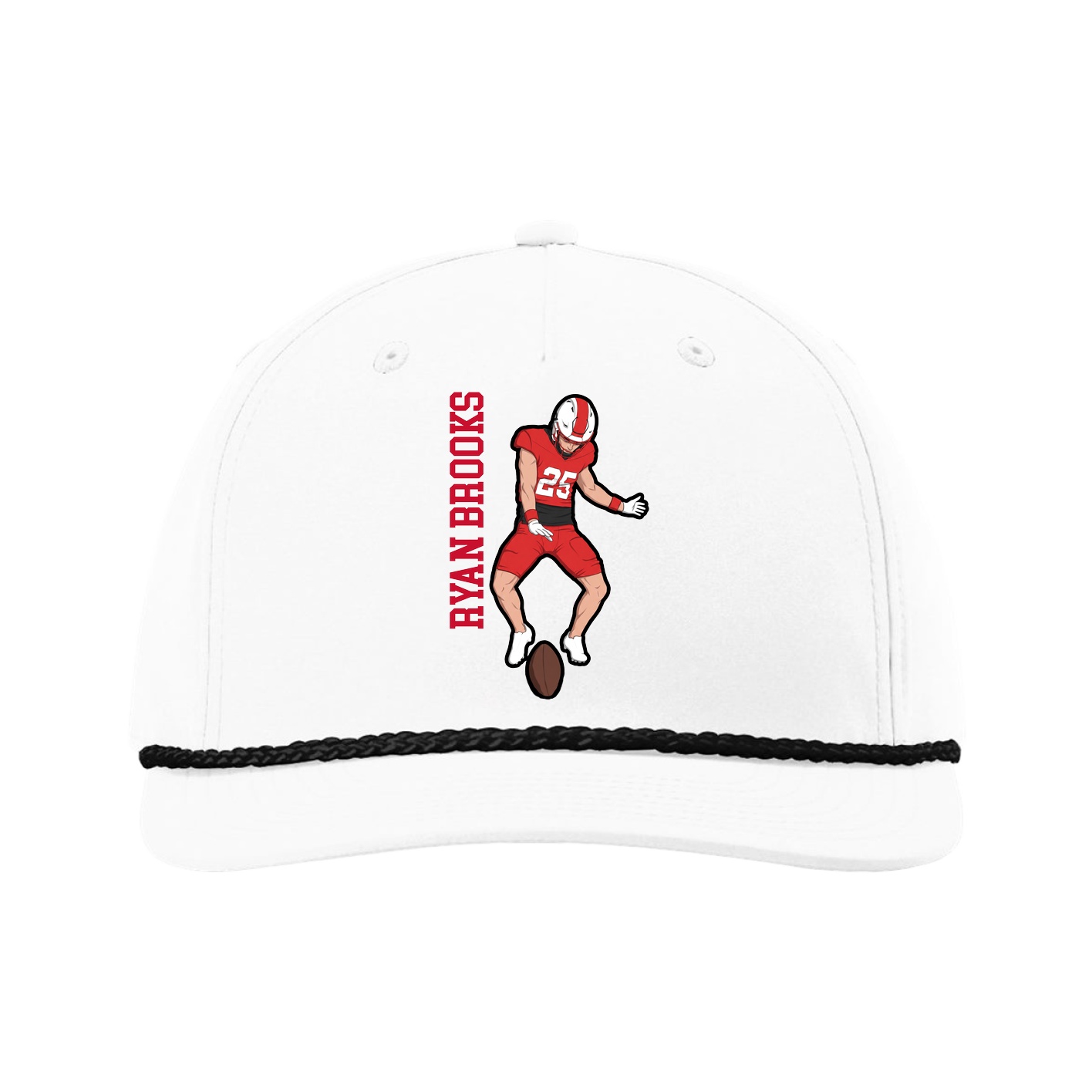Five-Panel Classic Rope Cap — Name Vertical in White