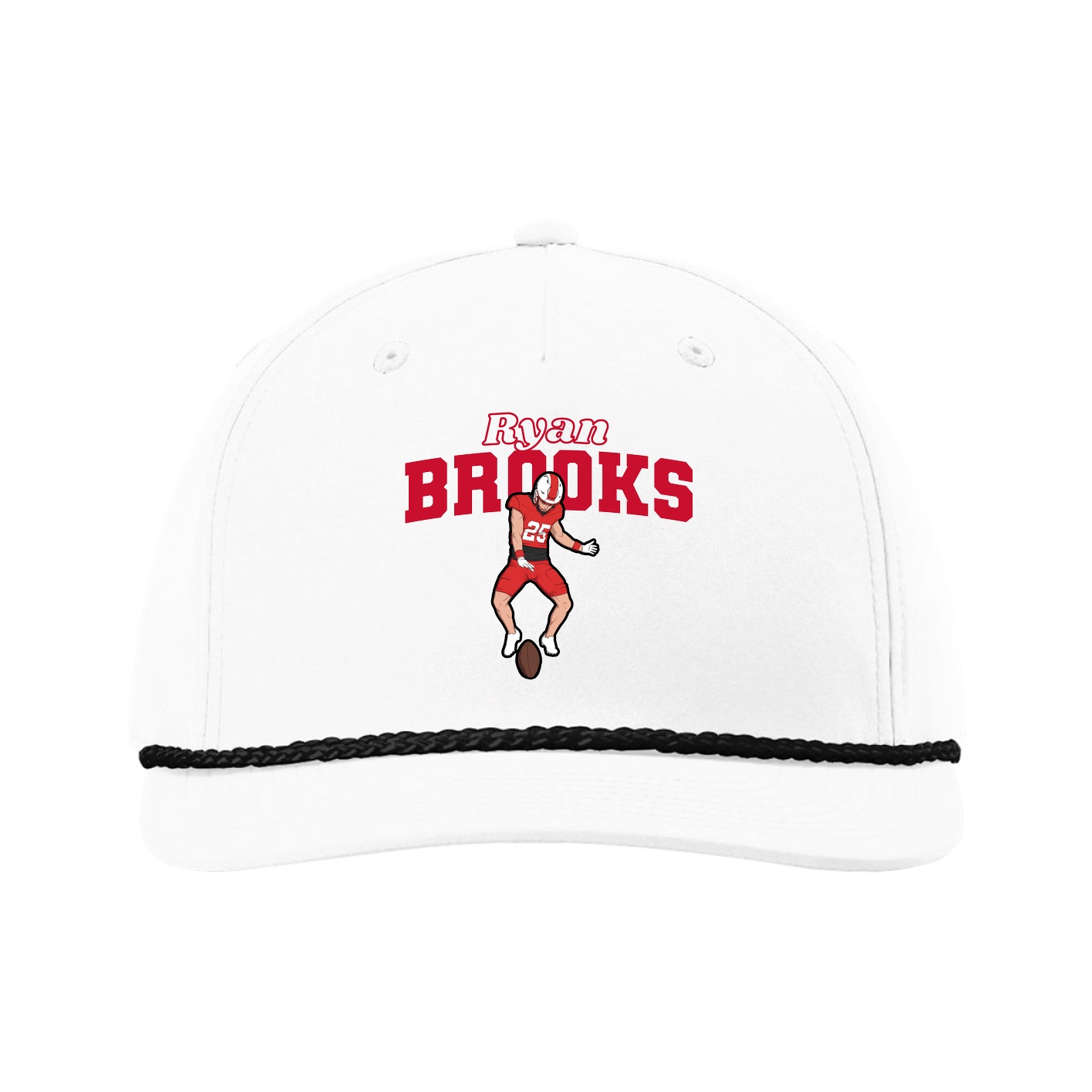 Five-Panel Classic Rope Cap — Name Arch in White
