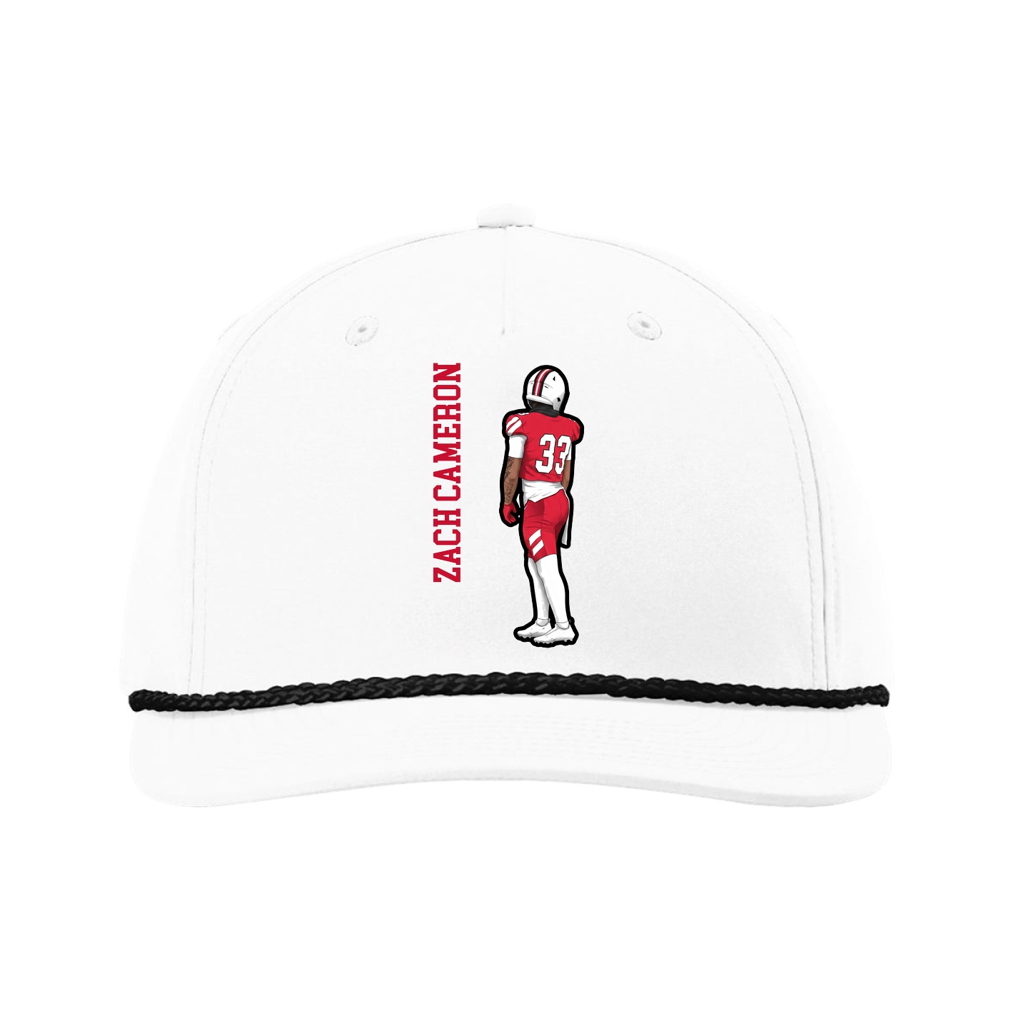 Five-Panel Classic Rope Cap — Name Vertical in White