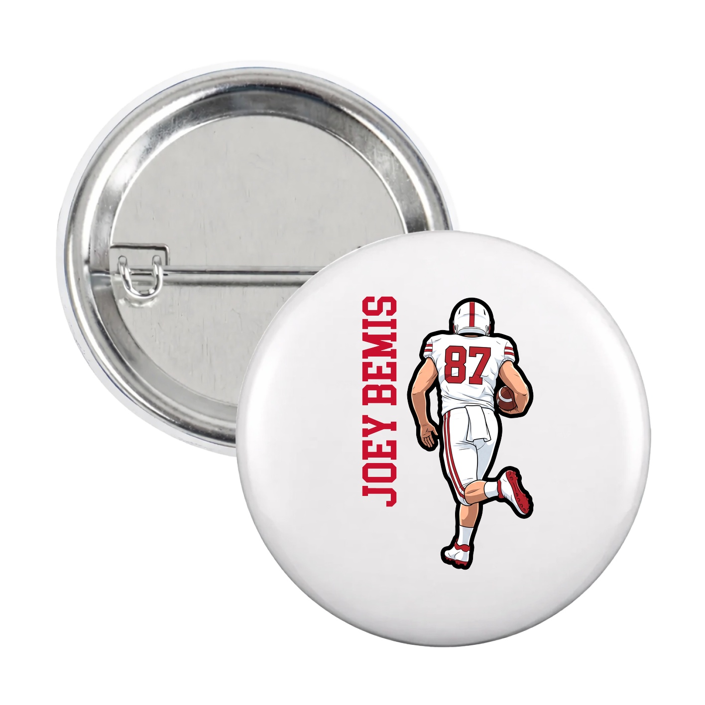 Game Day Button — Name Vertical in White