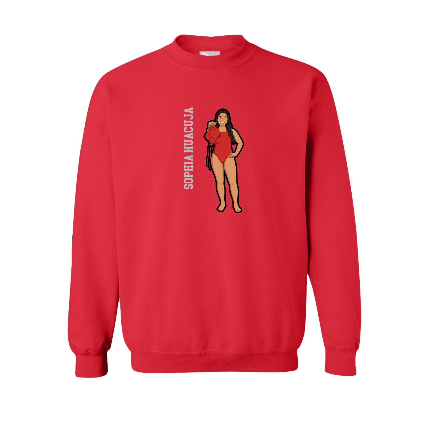 Fleece Crew — Name Vertical in Red