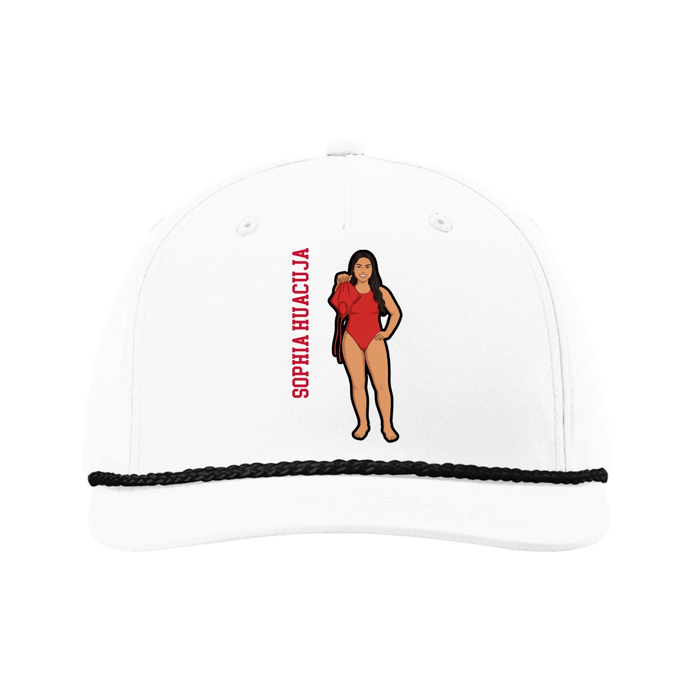 Five-Panel Classic Rope Cap — Name Vertical in White