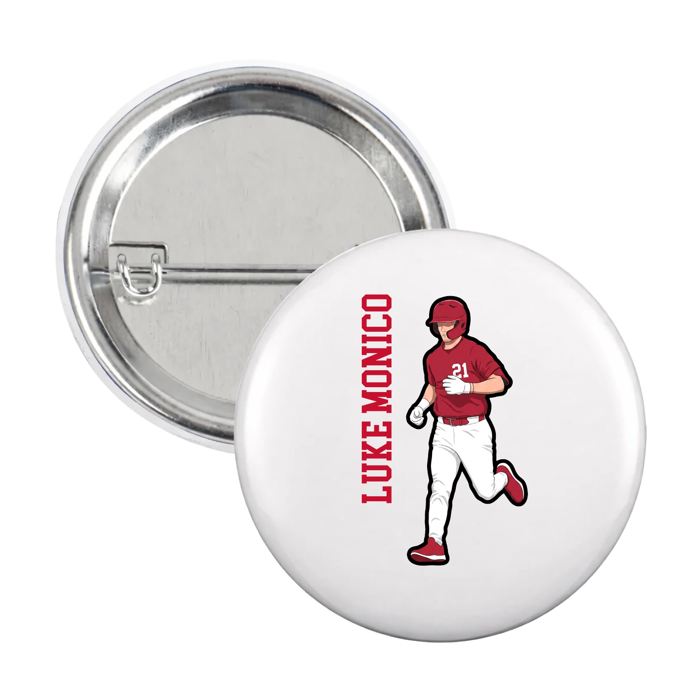 Game Day Button — Name Vertical in White