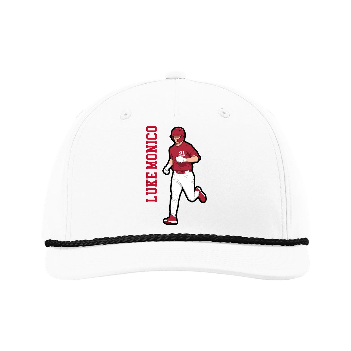 Five-Panel Classic Rope Cap — Name Vertical in White