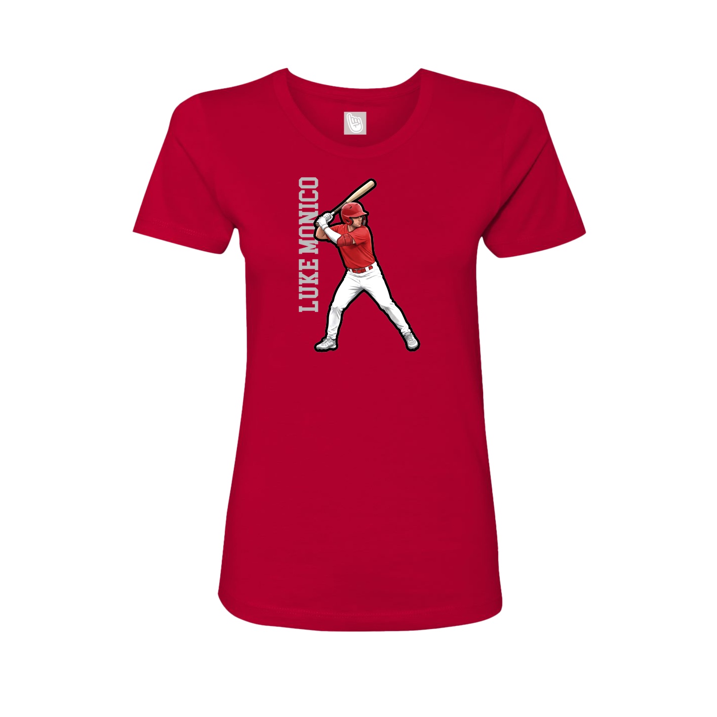 Fitted Women's Tee — Name Vertical in Red
