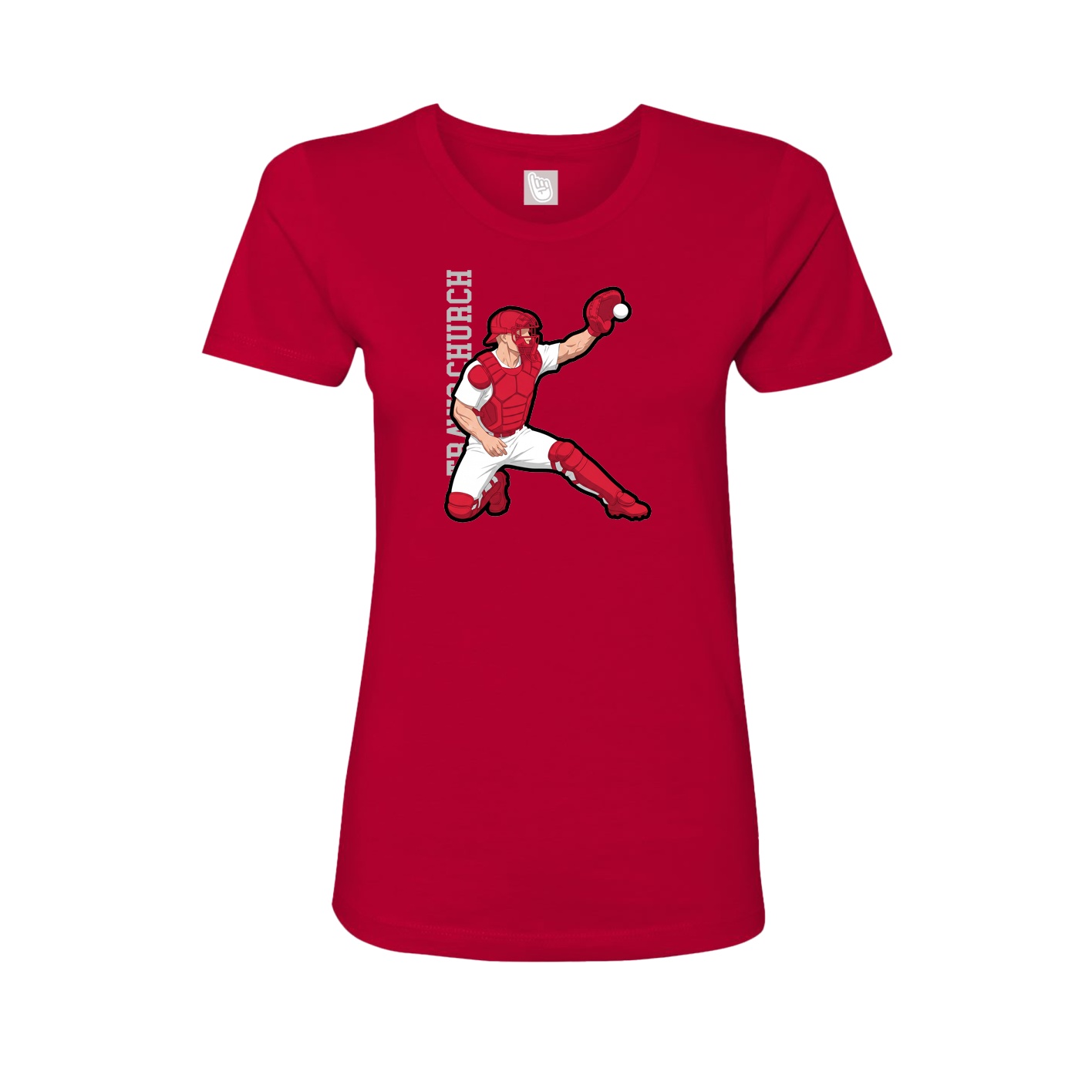 Fitted Women's Tee — Name Vertical in Red