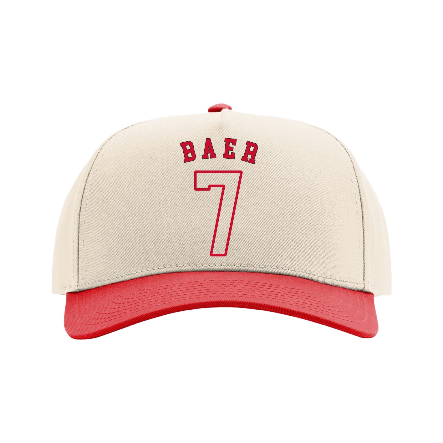 Full Fabric Five-Panel Champ Cap — Shirsey Arch in Cream/Red
