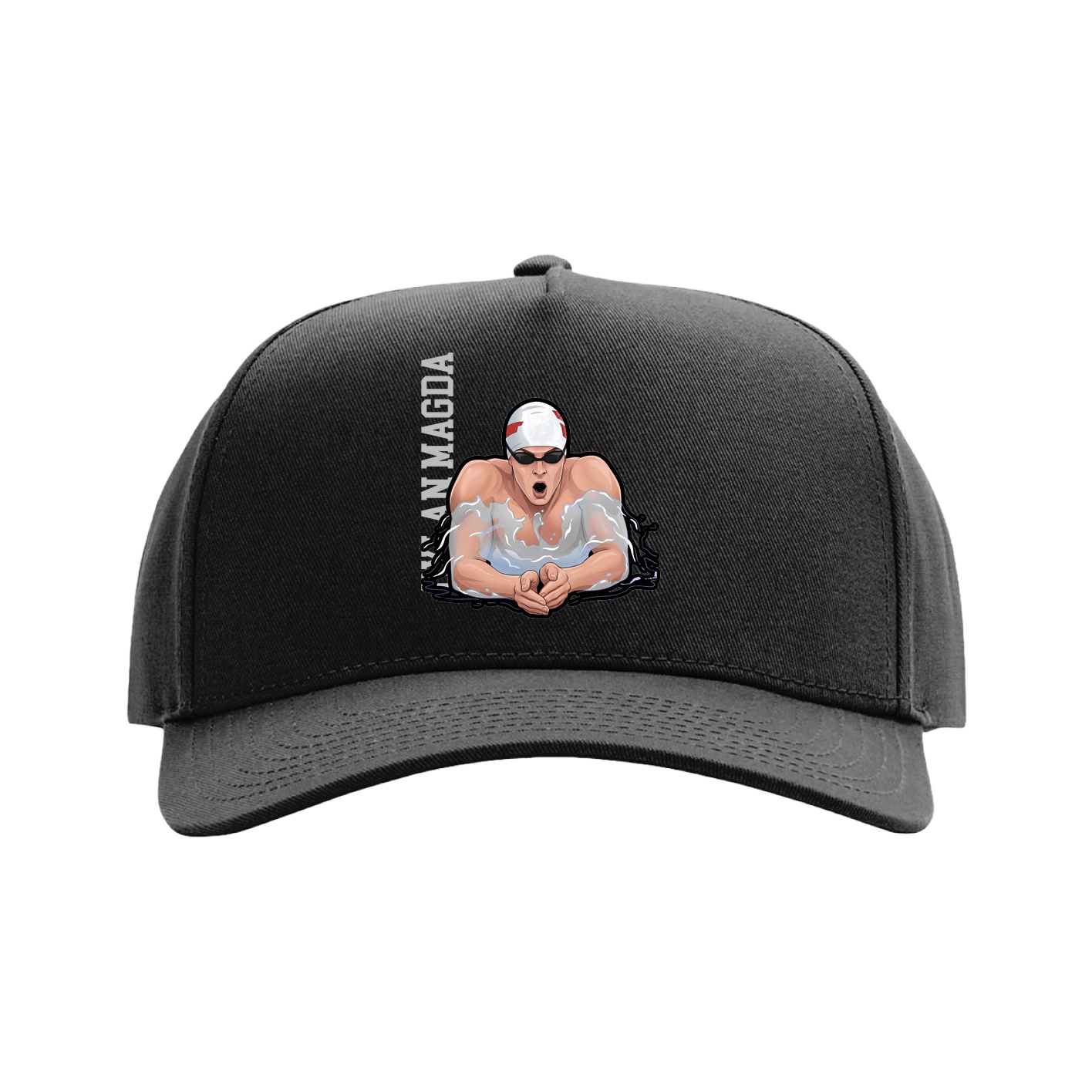 Full Fabric Five-Panel Champ Cap — Name Vertical in Black