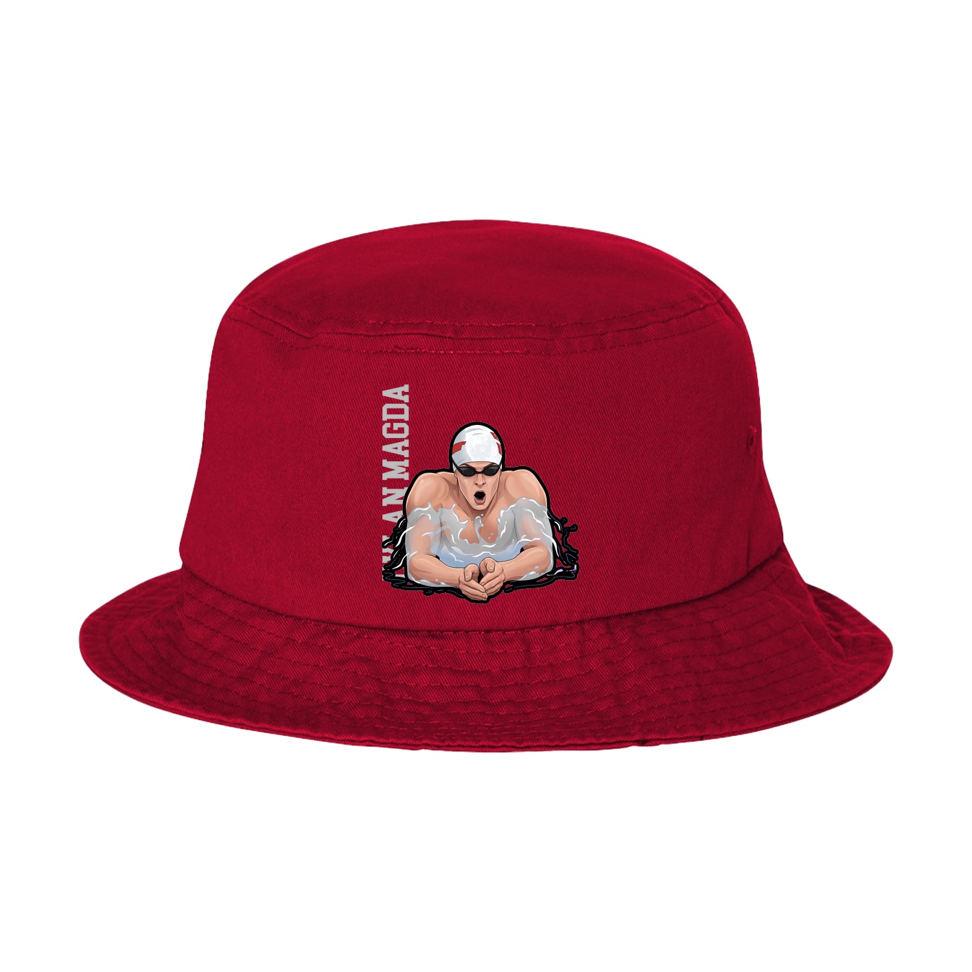 Bucket Cap — Name Vertical in Red