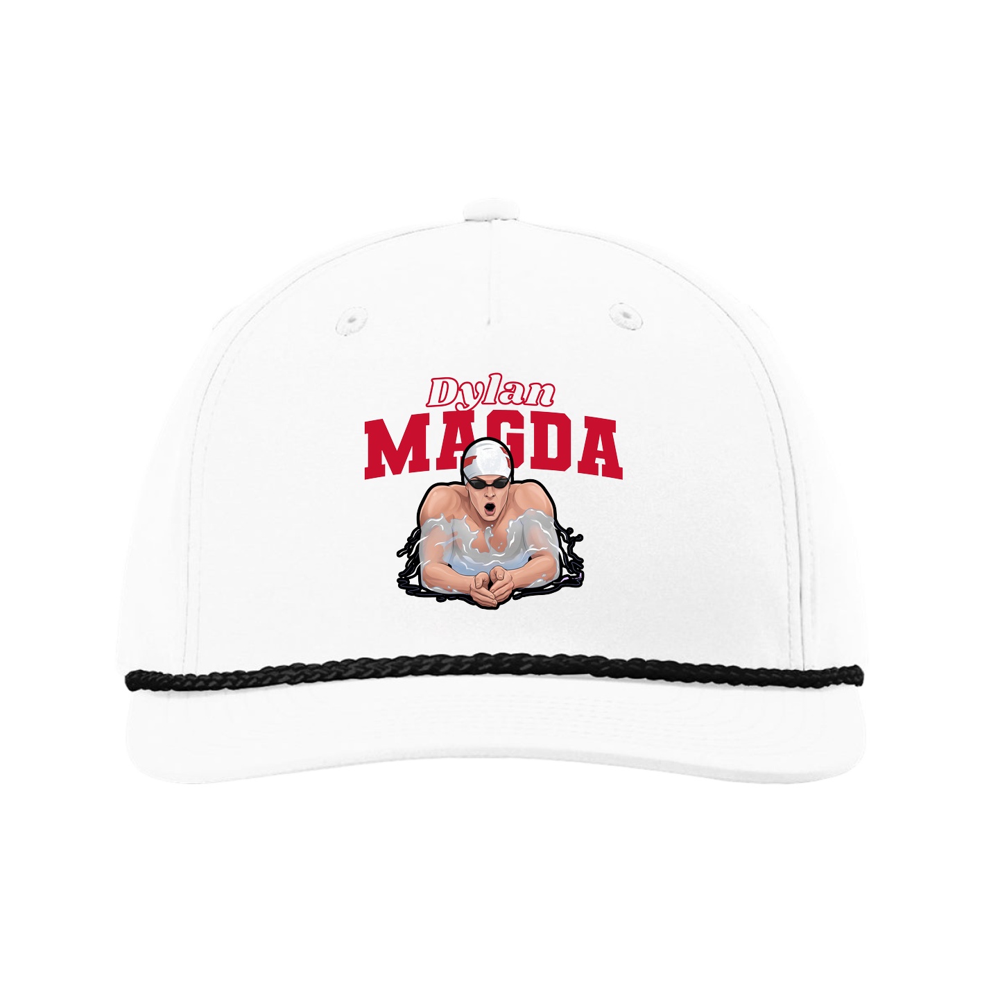 Five-Panel Classic Rope Cap — Name Arch in White
