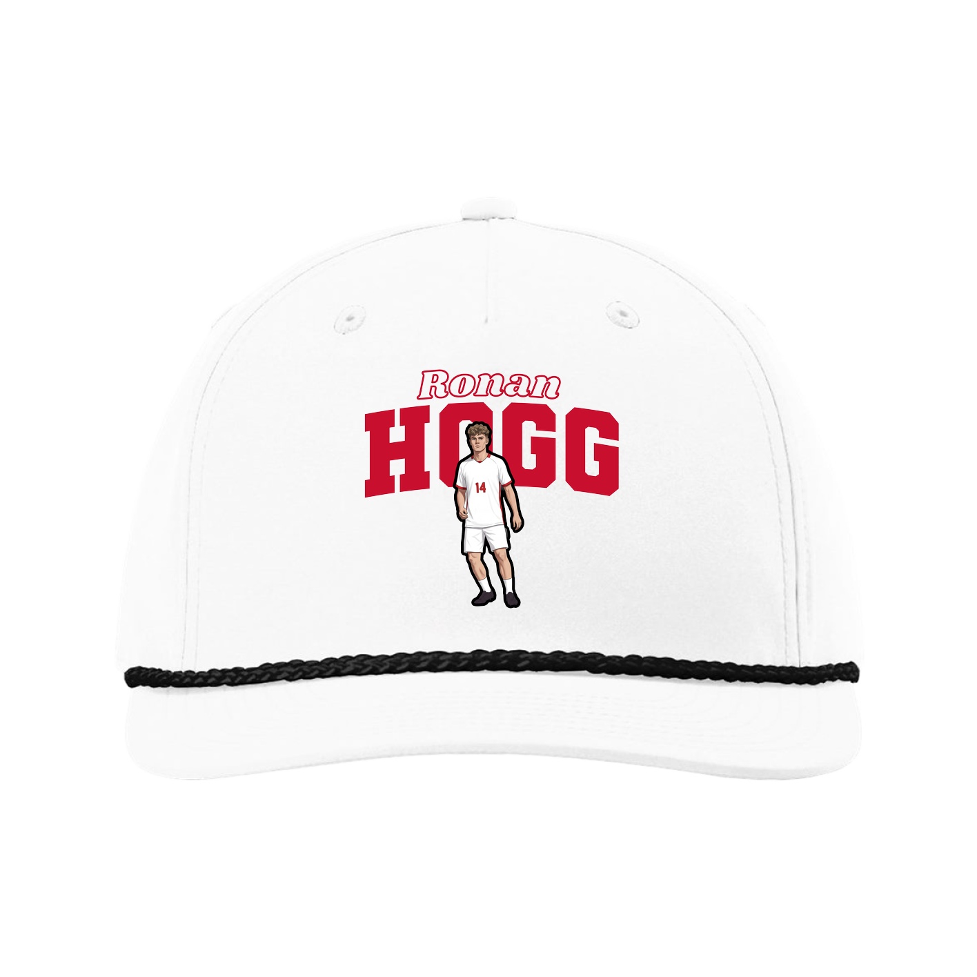 Five-Panel Classic Rope Cap — Name Arch in White