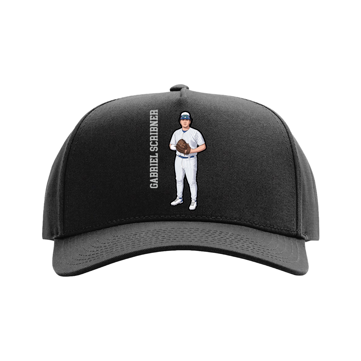 Full Fabric Five-Panel Champ Cap — Name Vertical in Black