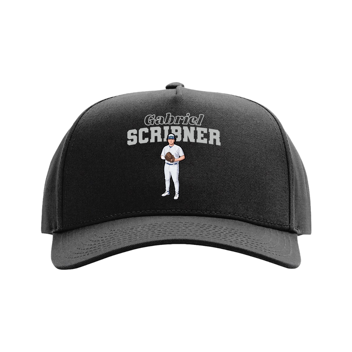 Full Fabric Five-Panel Champ Cap — Name Arch in Black