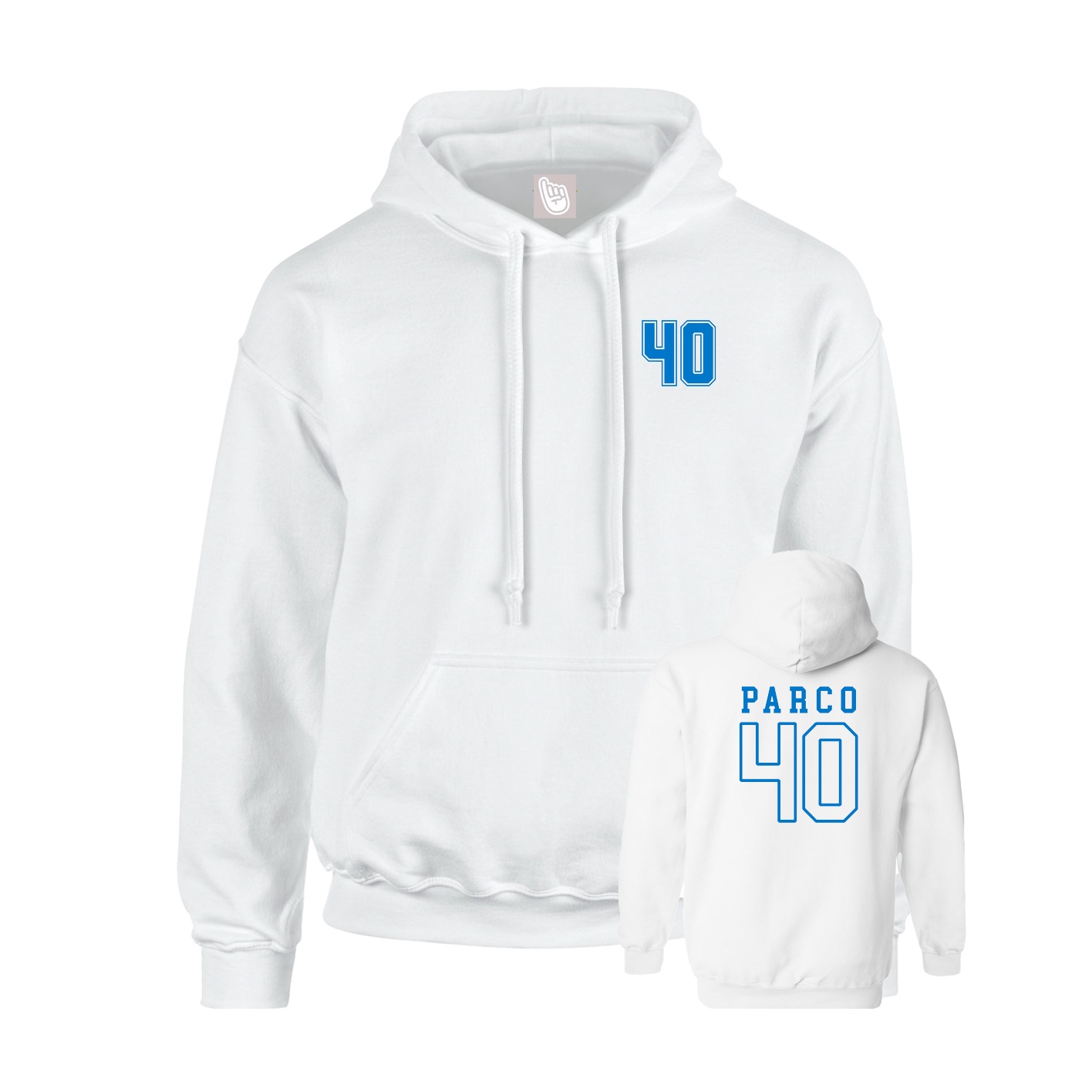 Youth Hoodie — Chest Back in White