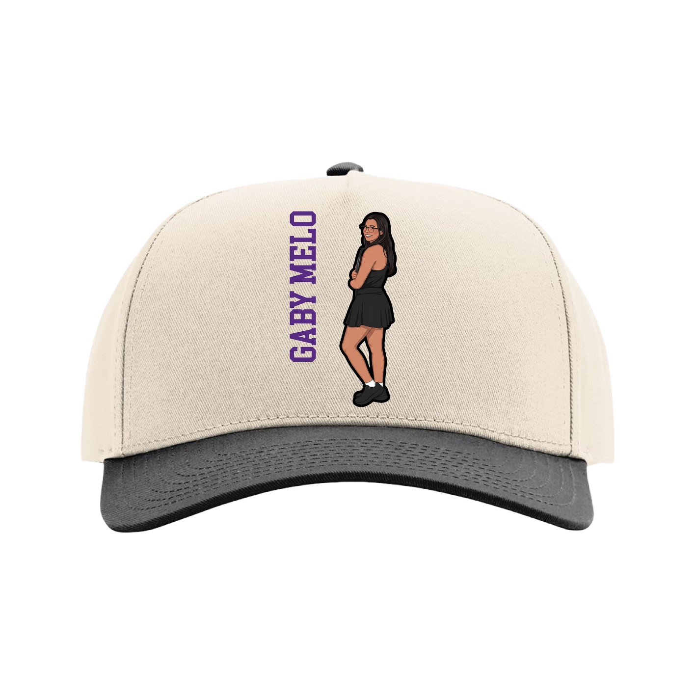 Full Fabric Five-Panel Champ Cap — Name Vertical in Cream/Black