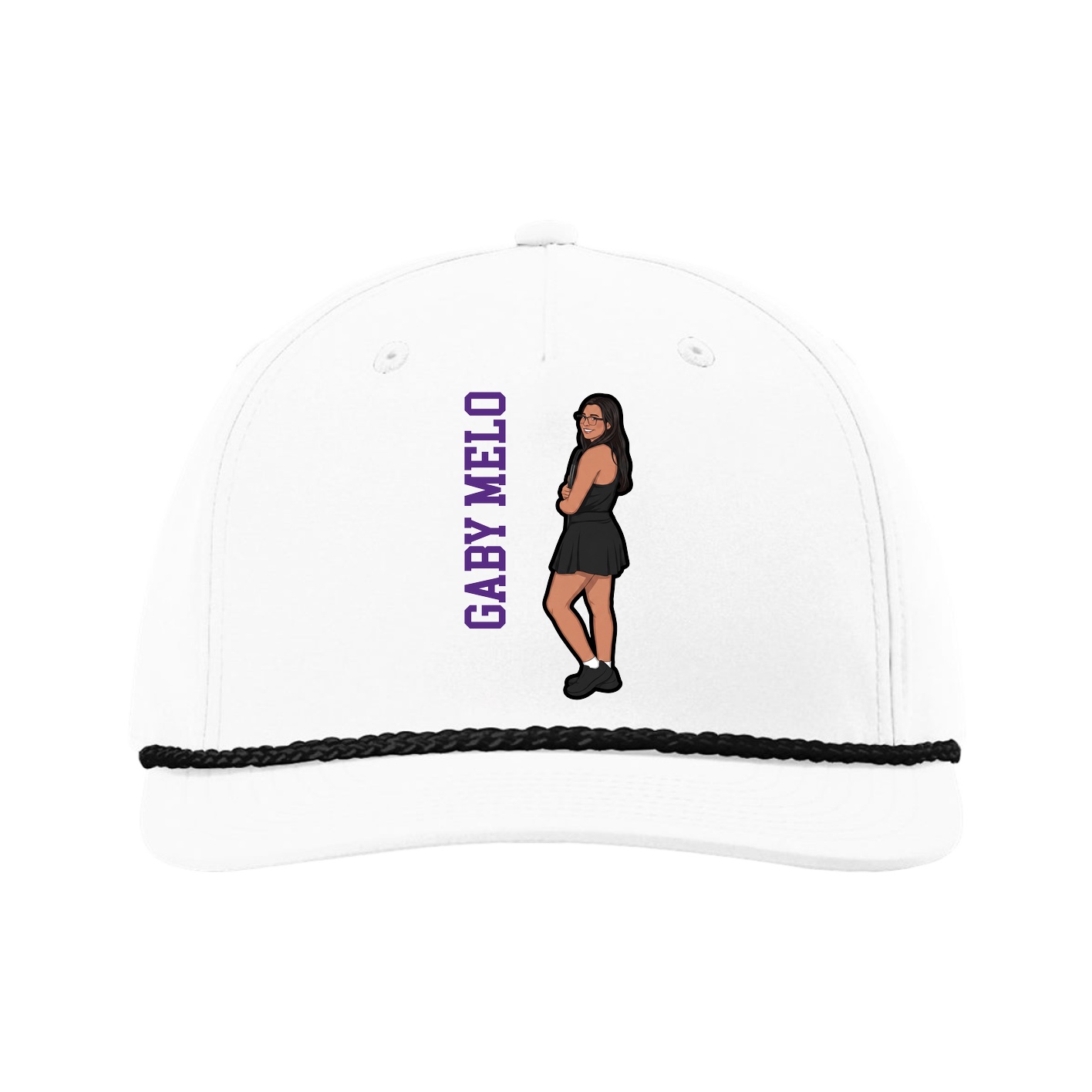 Five-Panel Classic Rope Cap — Name Vertical in White