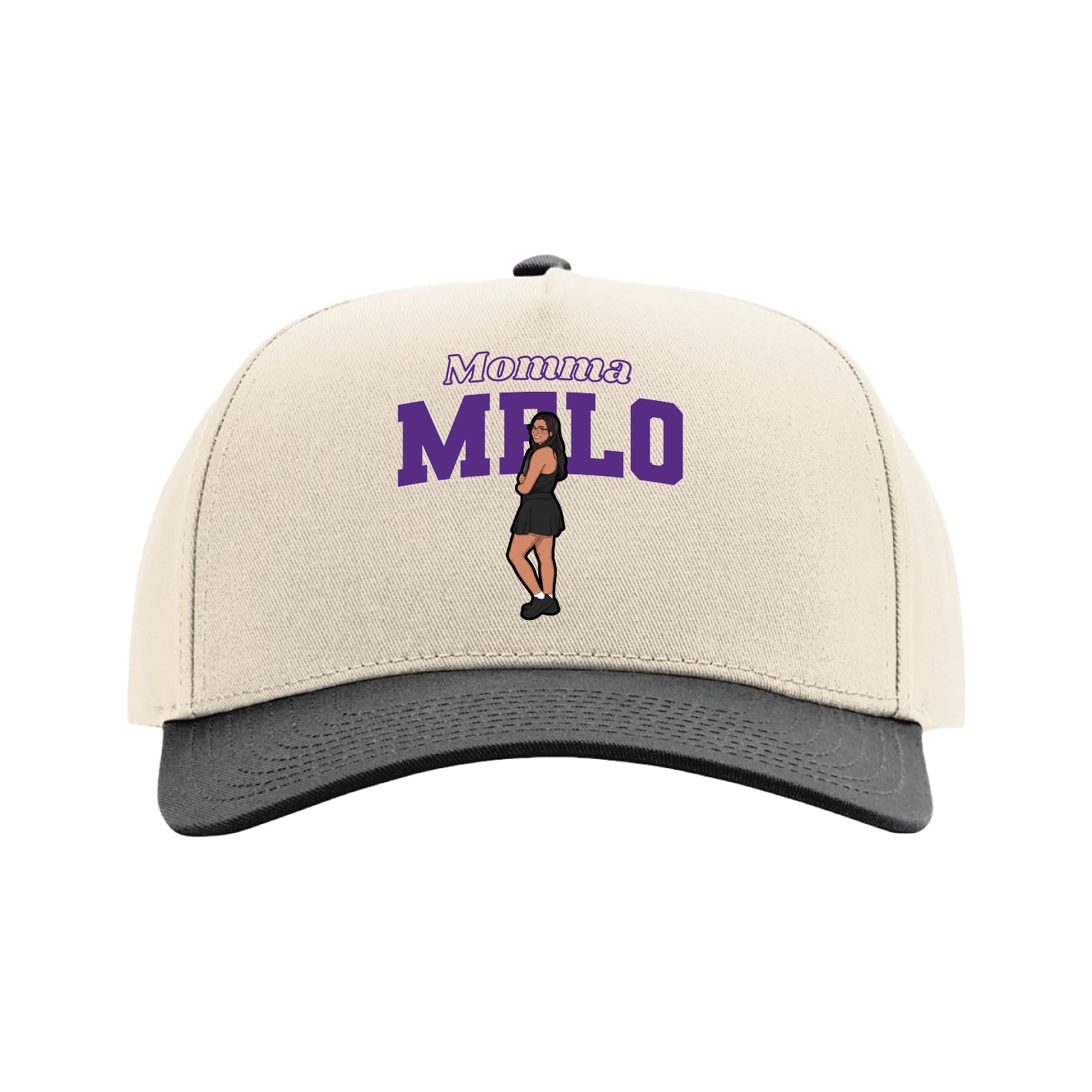 Full Fabric Five-Panel Champ Cap — Mothers Day Block in Cream/Black