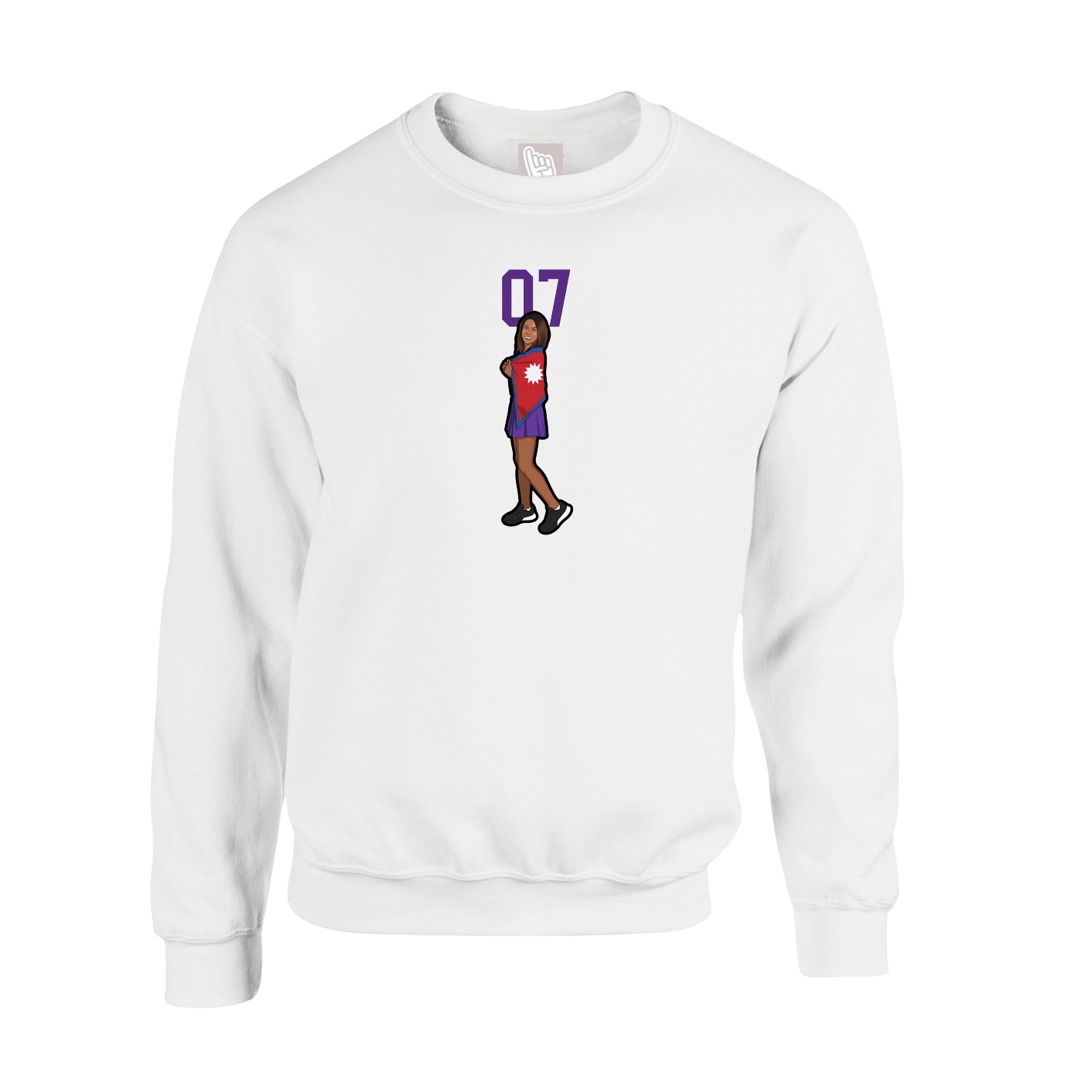 Fleece Crew — Number Top in White