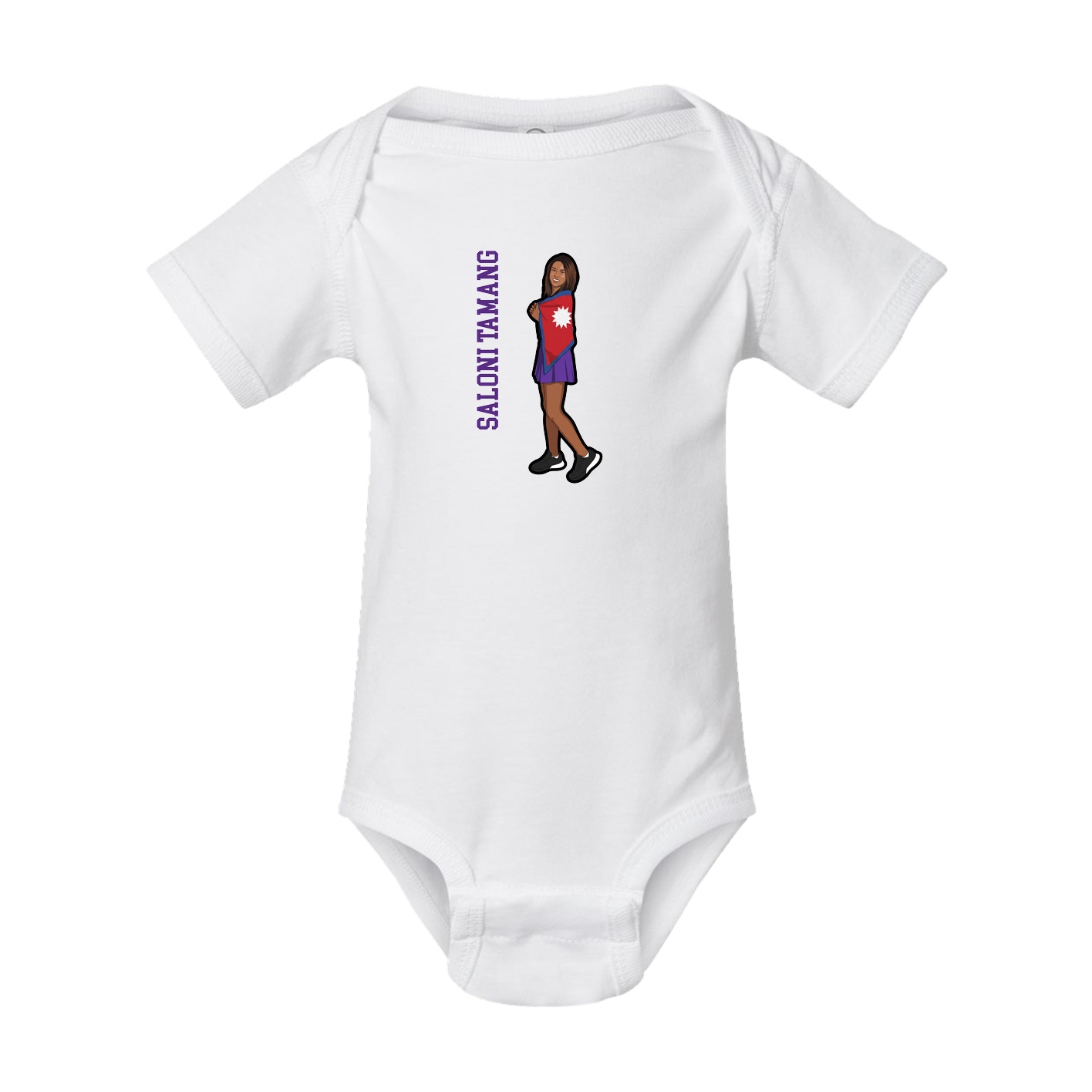 Baby Onesie — Name Vertical in White