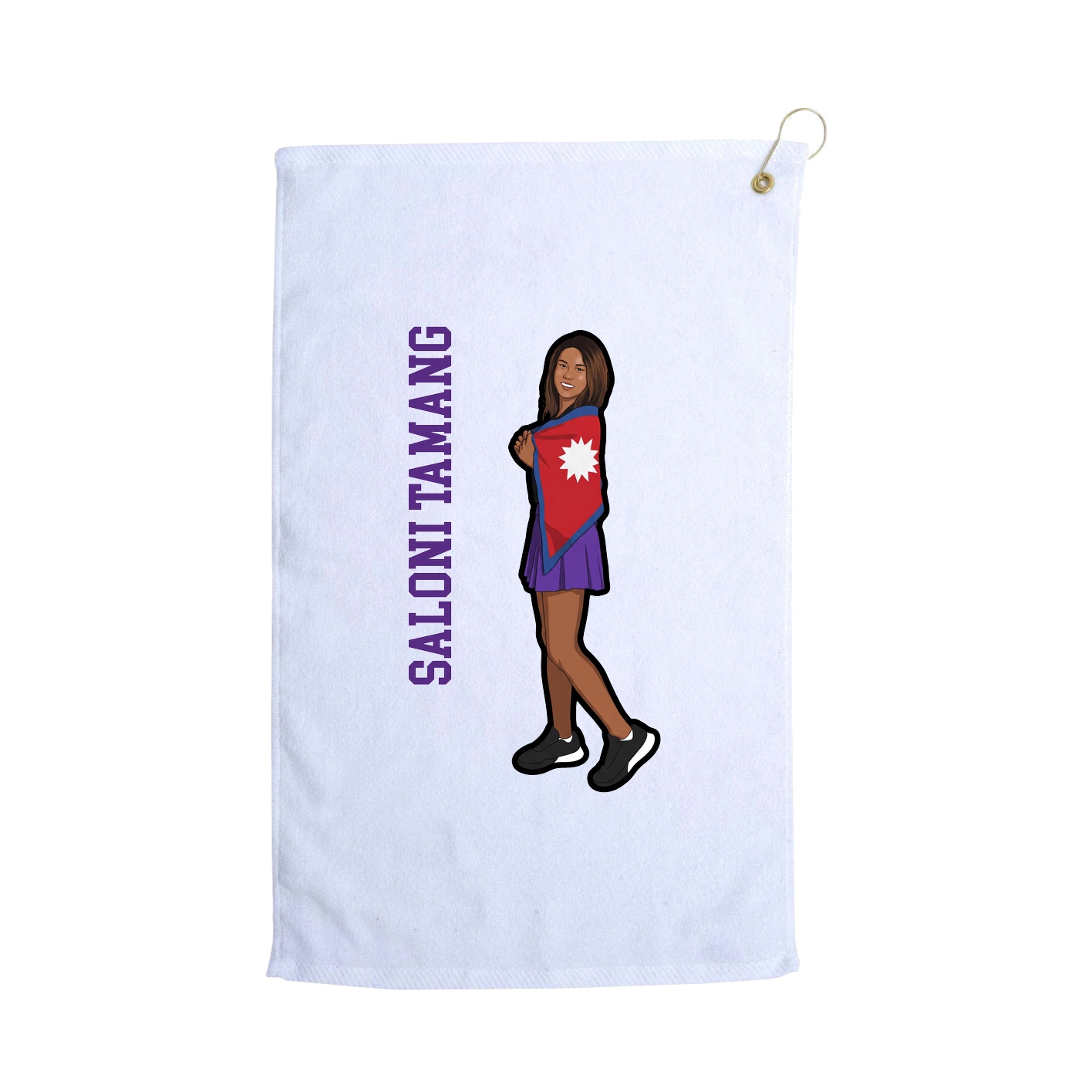 Golf Towel — Name Vertical in White