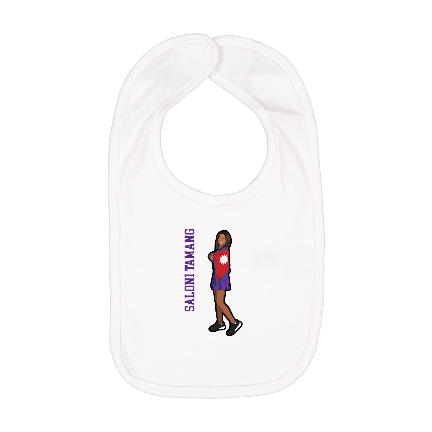Infant Bib — Name Vertical in White