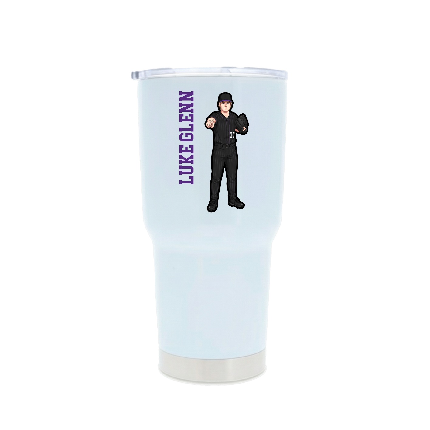30oz Stainless Steel Tumbler — Name Vertical in White