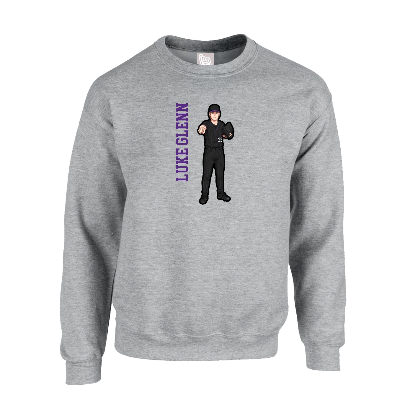 Fleece Crew — Name Vertical in Grey