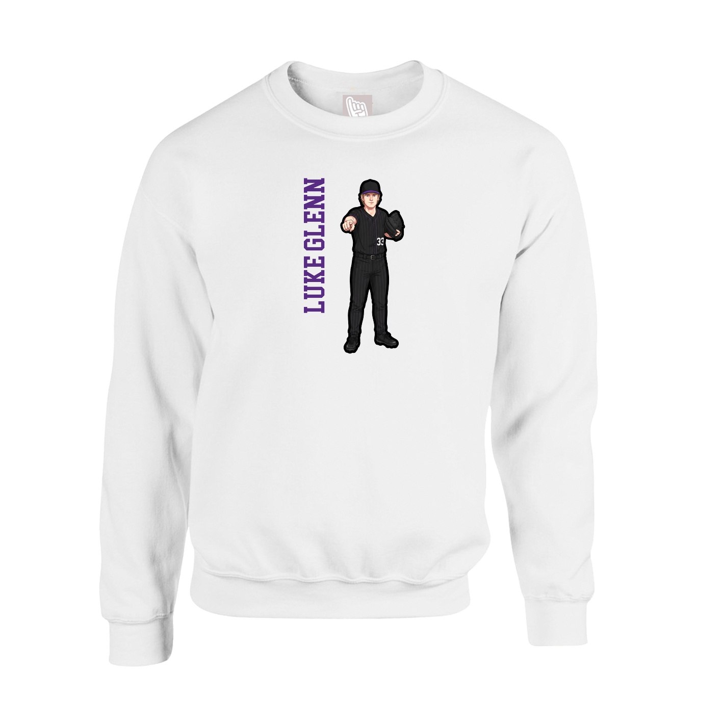Fleece Crew — Name Vertical in White