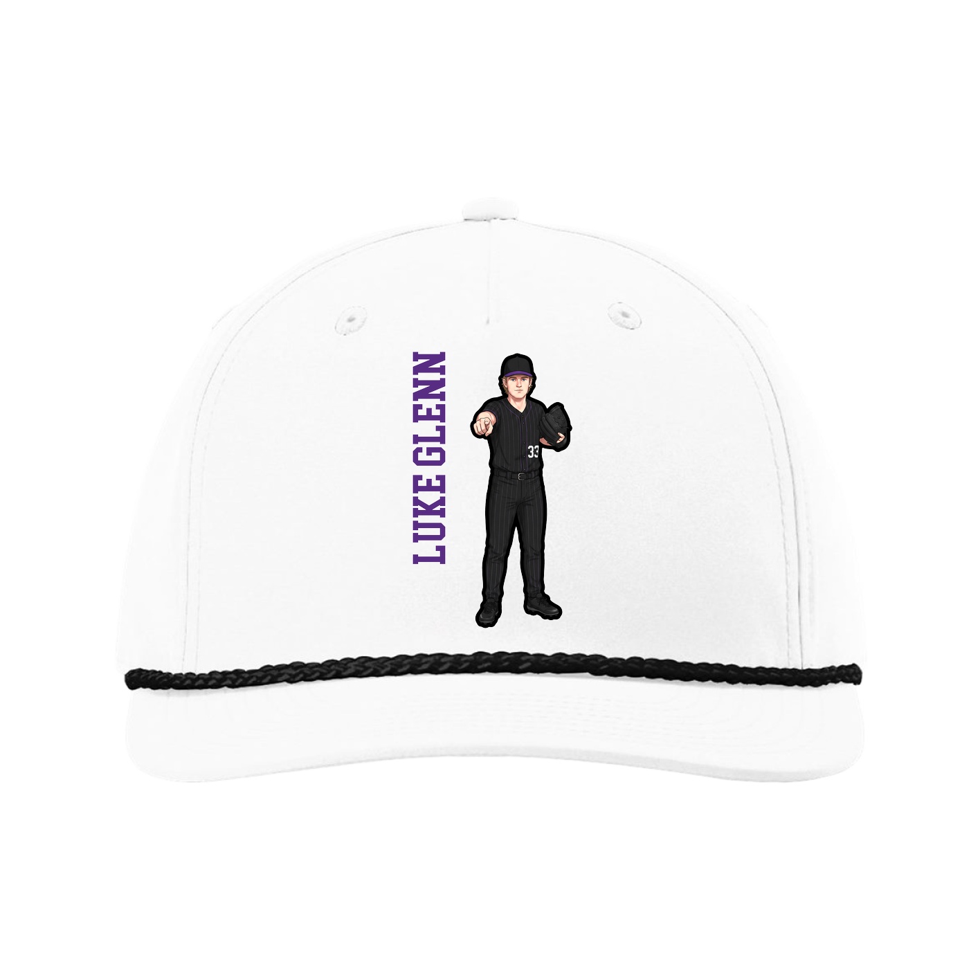 Five-Panel Classic Rope Cap — Name Vertical in White