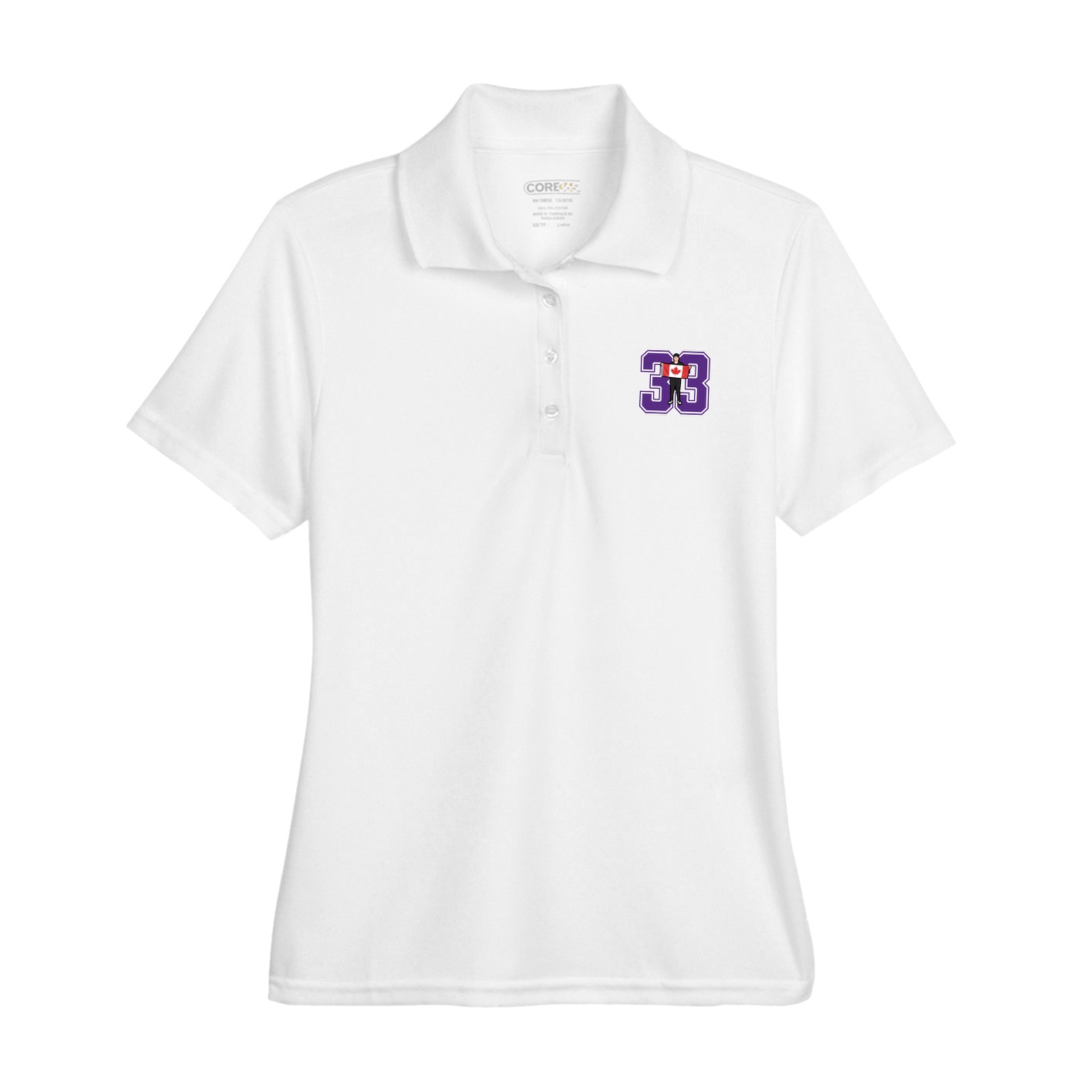 Womens Performance Polo — Number in White