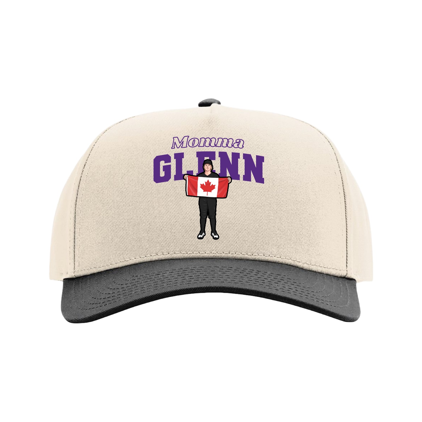 Full Fabric Five-Panel Champ Cap — Mothers Day Block in Cream/Black