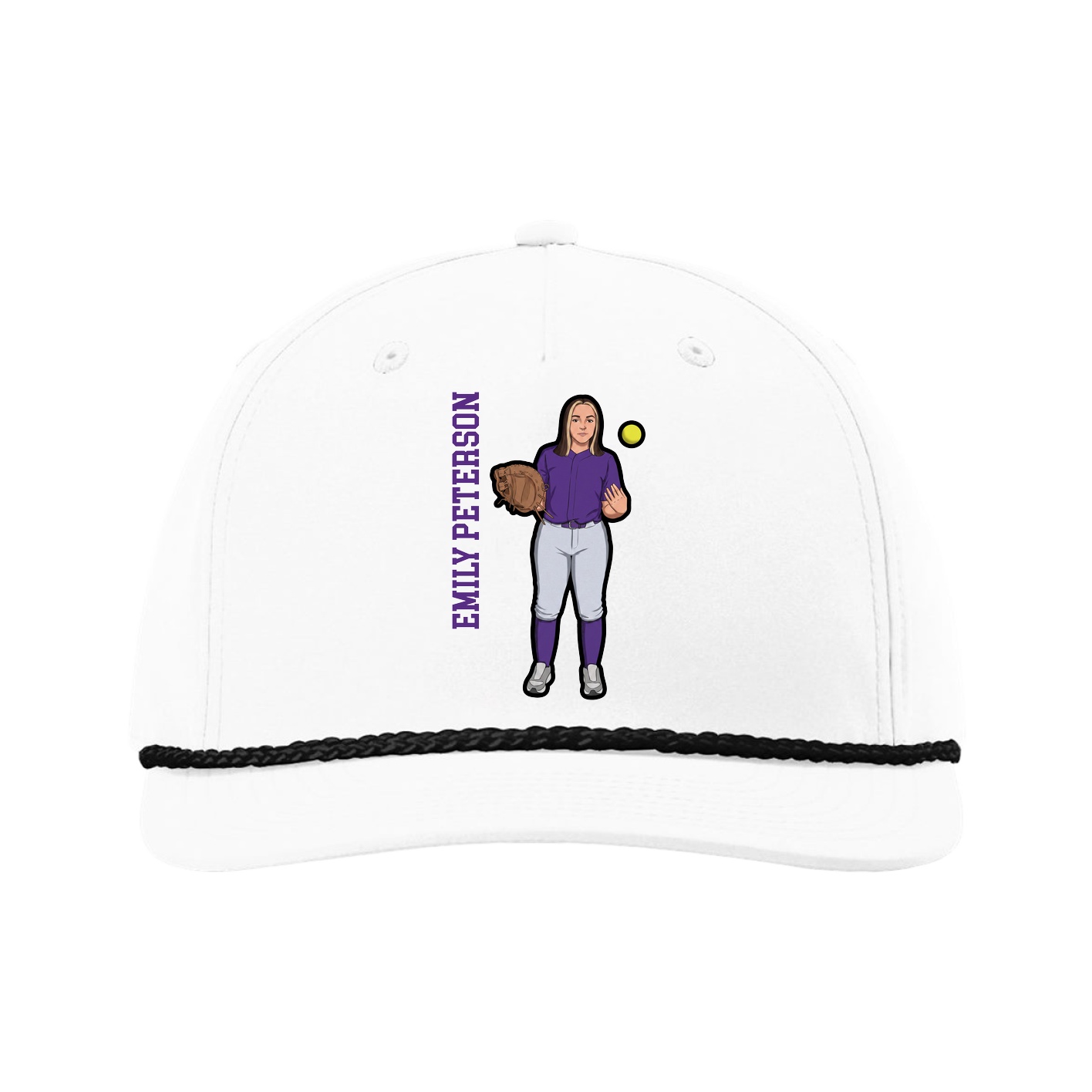 Five-Panel Classic Rope Cap — Name Vertical in White