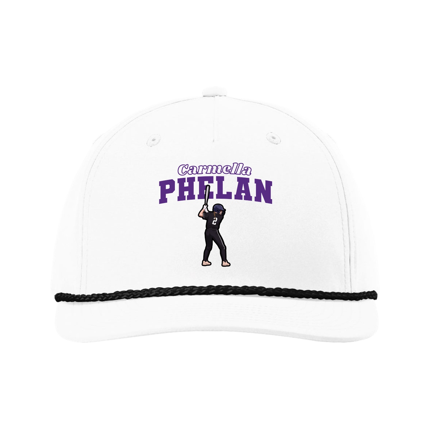 Five-Panel Classic Rope Cap — Name Arch in White