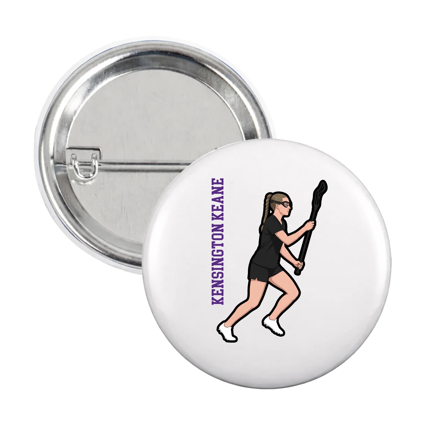 Game Day Button — Name Vertical in White