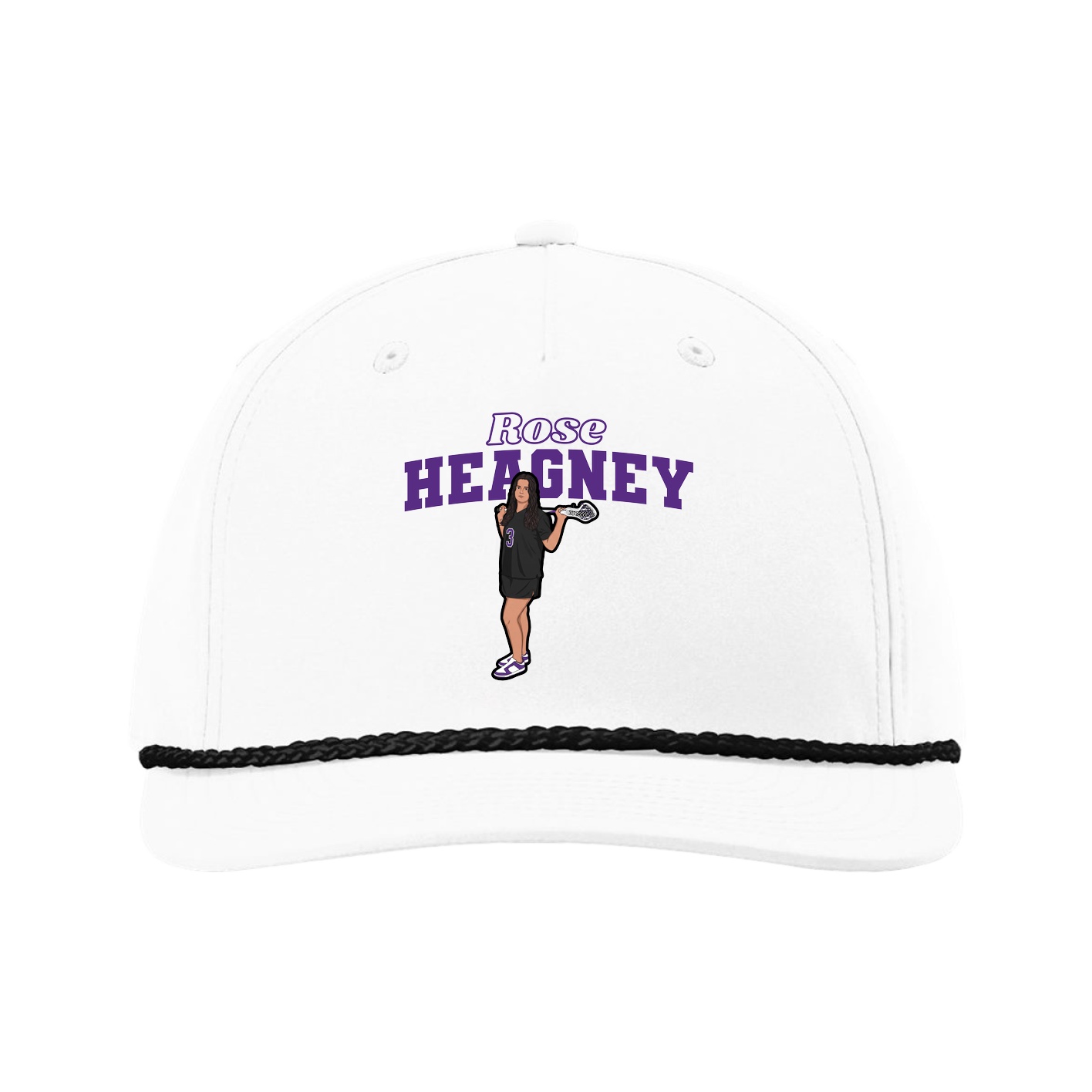 Five-Panel Classic Rope Cap — Name Arch in White